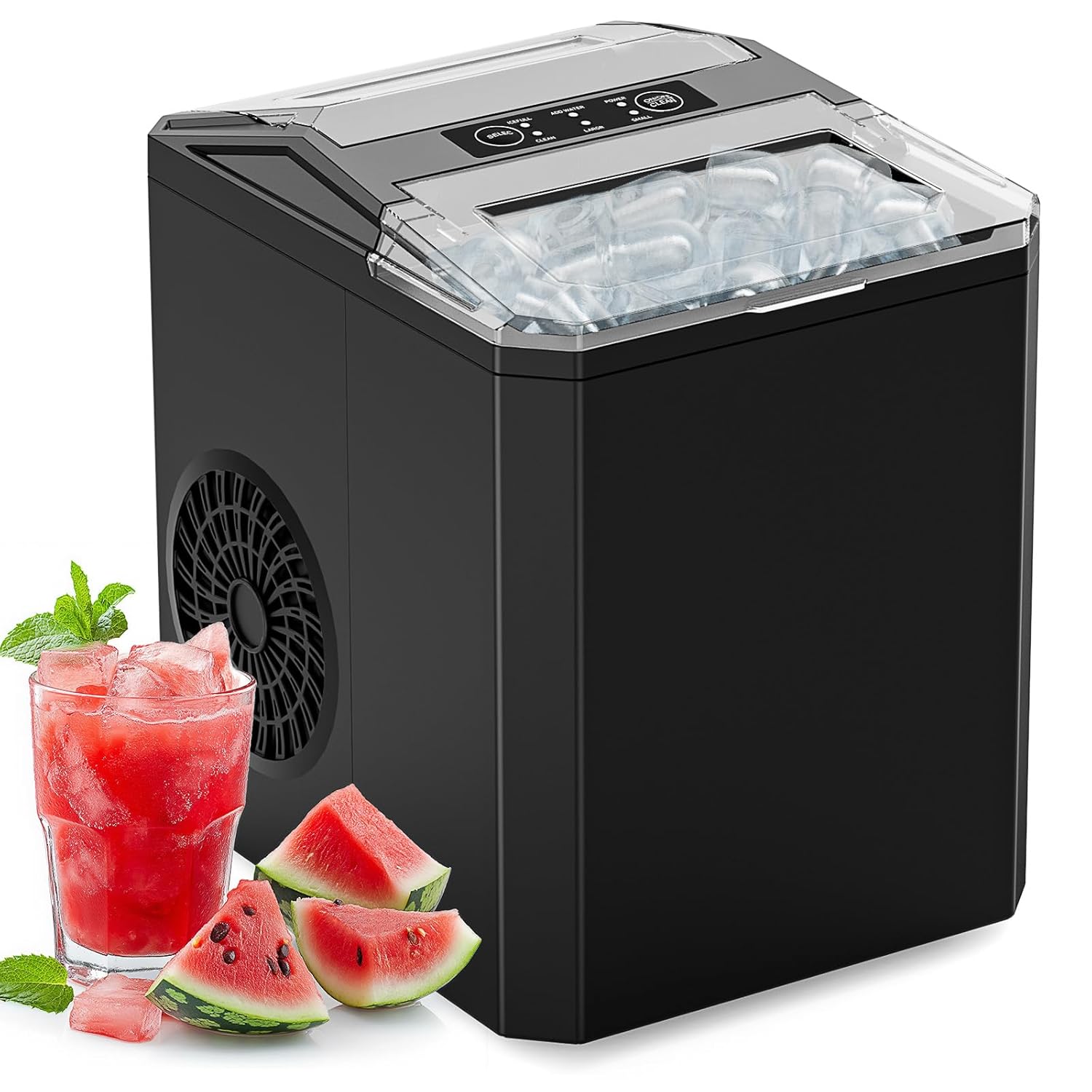 Sweetcrispy Countertop Ice Maker, Portable Ice Machine Self-Cleaning, 9 Cubes in 6 Mins, 26 lbs/24Hrs, 2 Sizes of Bullet Ice for Home Party Office,Elegant Black