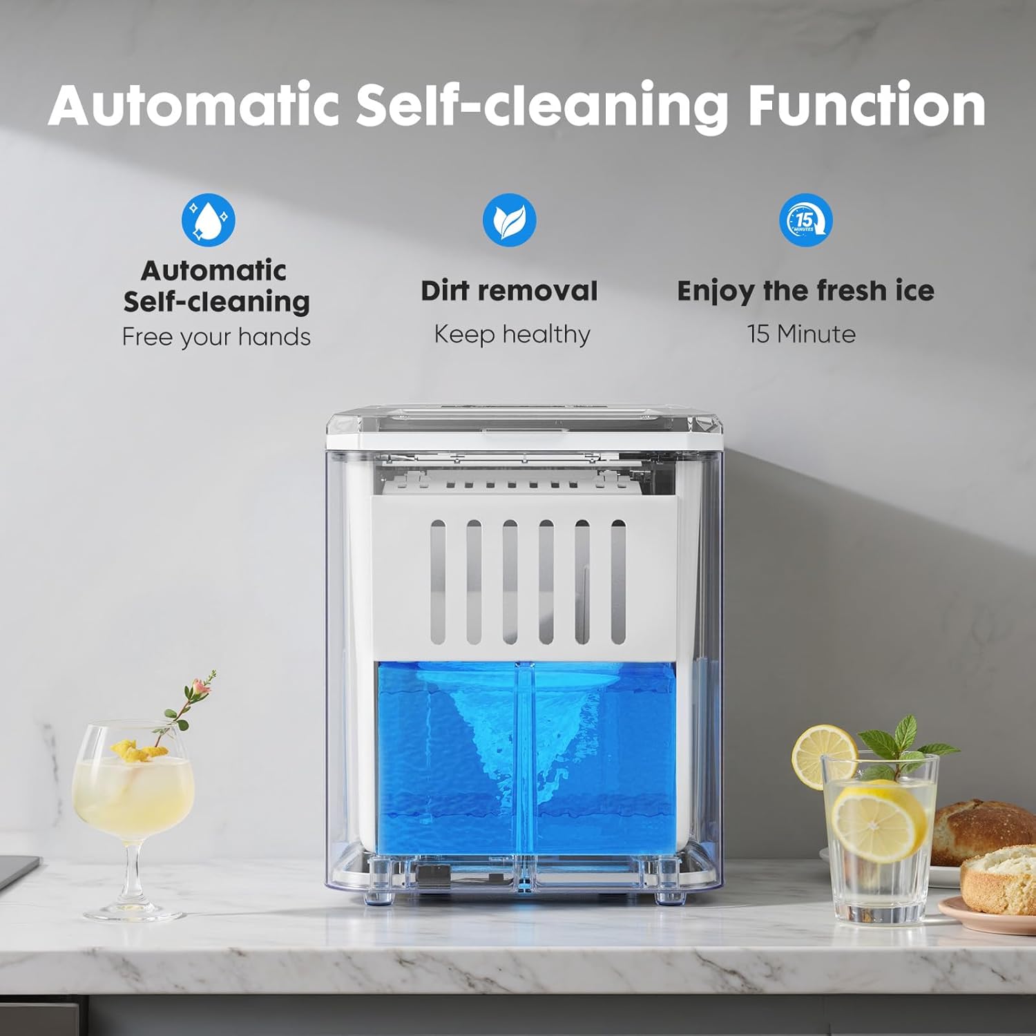 Sweetcrispy Countertop Ice Maker, Portable Ice Machine Self-Cleaning, 9 Cubes in 6 Mins, 26 lbs/24Hrs, 2 Sizes of Bullet Ice for Home Party Office,Elegant Black