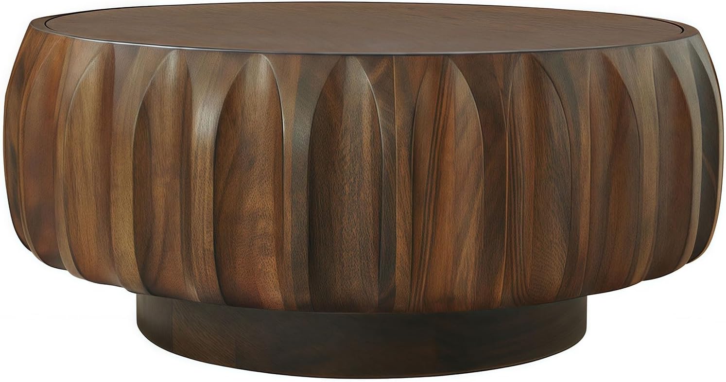 Nesting Coffee Table Set of 2, Round & Crescent Moon Wooden Coffee Tables, Modern Luxury Accent End Tea Table for Living Room Apartment (Black-Round)