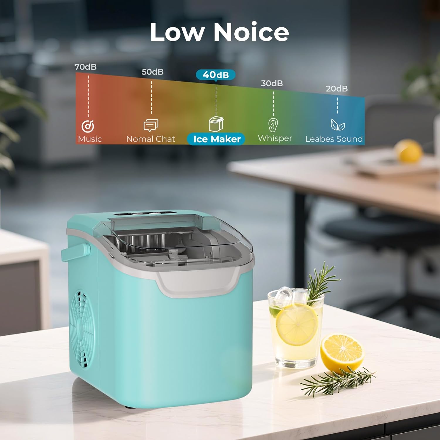 Ice Maker Countertop, Efficient Easy Carry Ice Machine, Self-Cleaning Ice Maker with Ice Scoop & Basket, 9pcs/ 8mins 26.6Lbs Per Day for Home/Office/Kitchen,Black