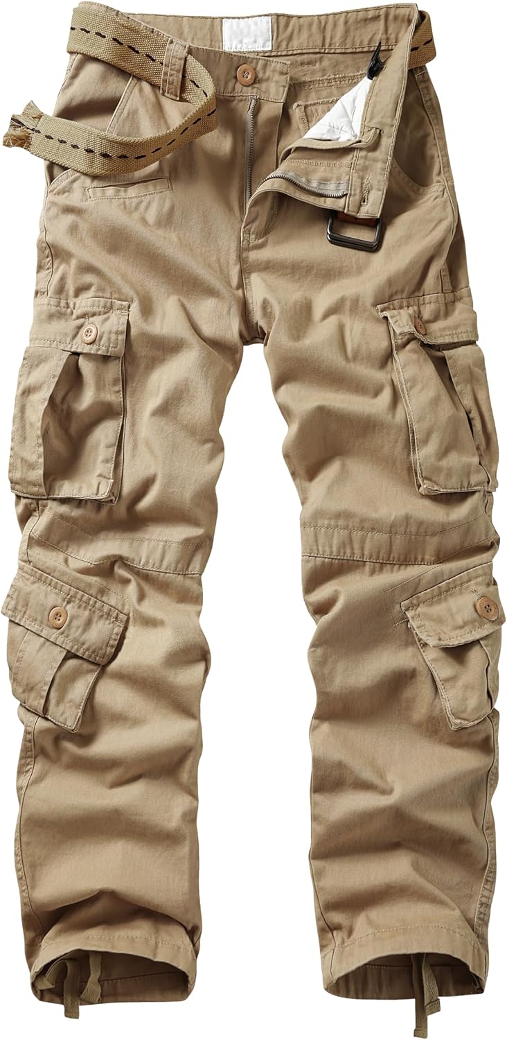 Men's Cargo Pants Casual Tactical Military Pants, Classic Twill Relaxed Fit Work Camo Pants with 9 Pockets No Belt