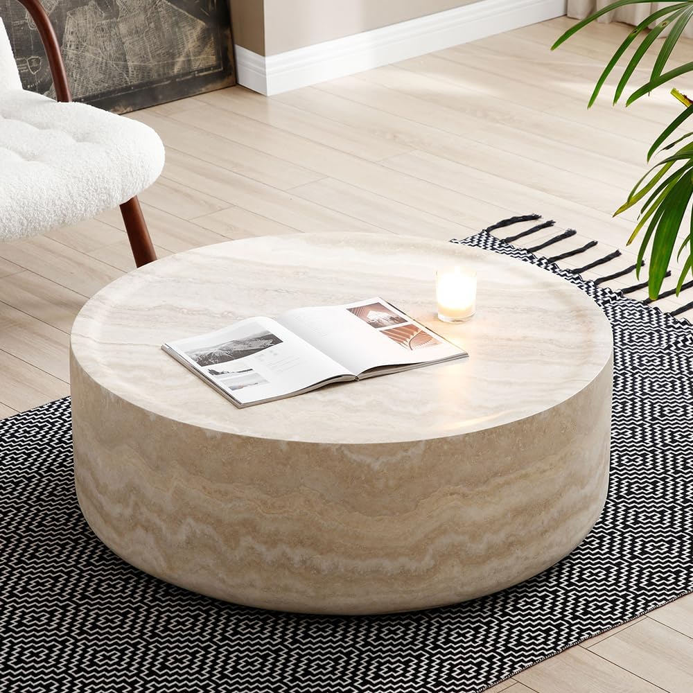 Nesting Coffee Table Set of 2, Round & Crescent Moon Wooden Coffee Tables, Modern Luxury Accent End Tea Table for Living Room Apartment (Black-Round)