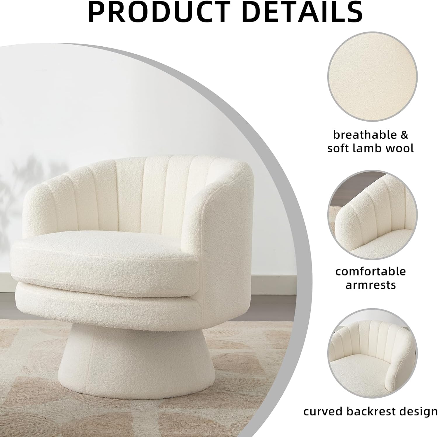  Swivel Accent Chair with Armrest, Modern 360 Degree Swivel Barrel Chair with Curve Back and Soft Cushion,Comfy Round Sherpa Teddy Armchair Single Sofa for Living Room,Bedroom,Waiting Room,Beige