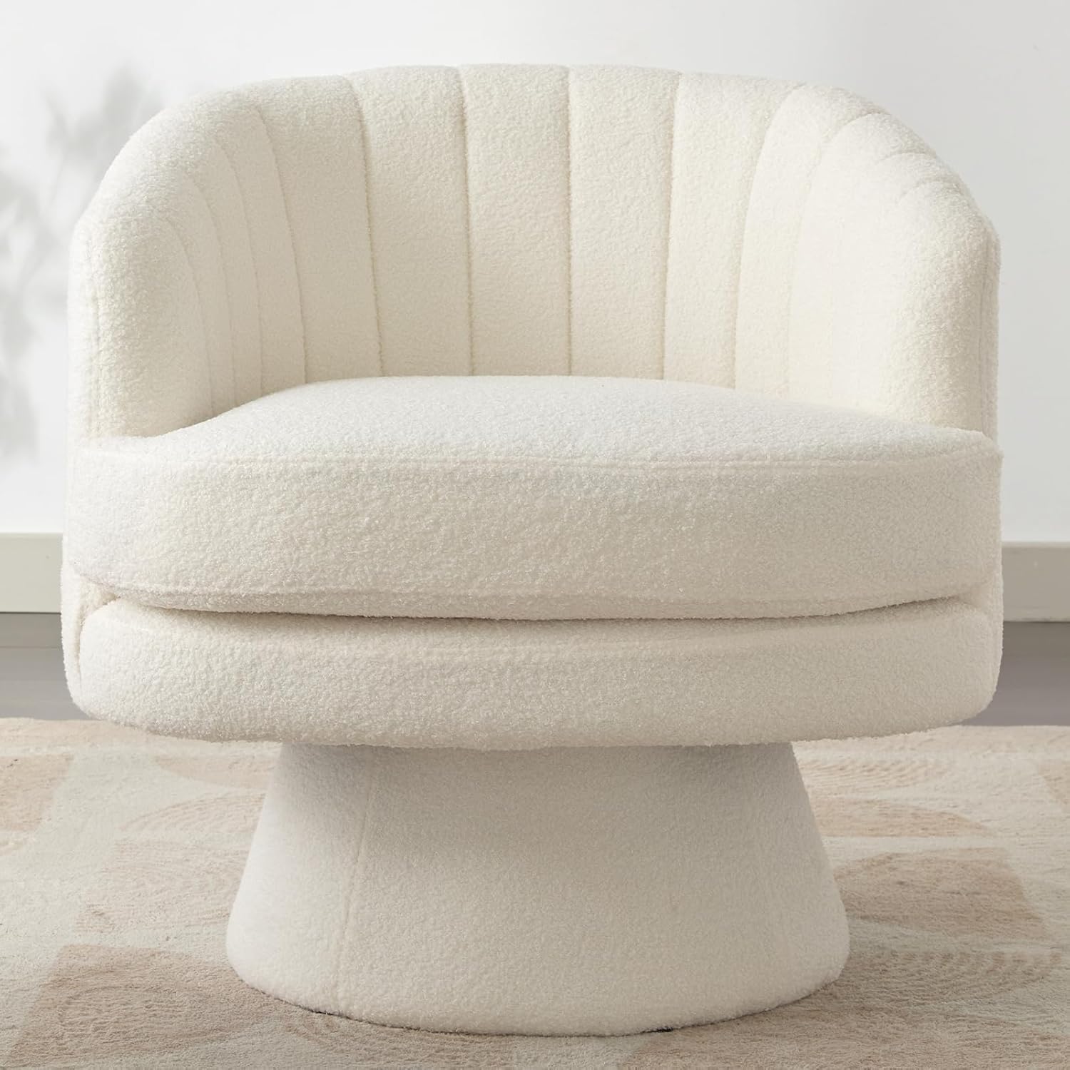  Swivel Accent Chair with Armrest, Modern 360 Degree Swivel Barrel Chair with Curve Back and Soft Cushion,Comfy Round Sherpa Teddy Armchair Single Sofa for Living Room,Bedroom,Waiting Room,Beige
