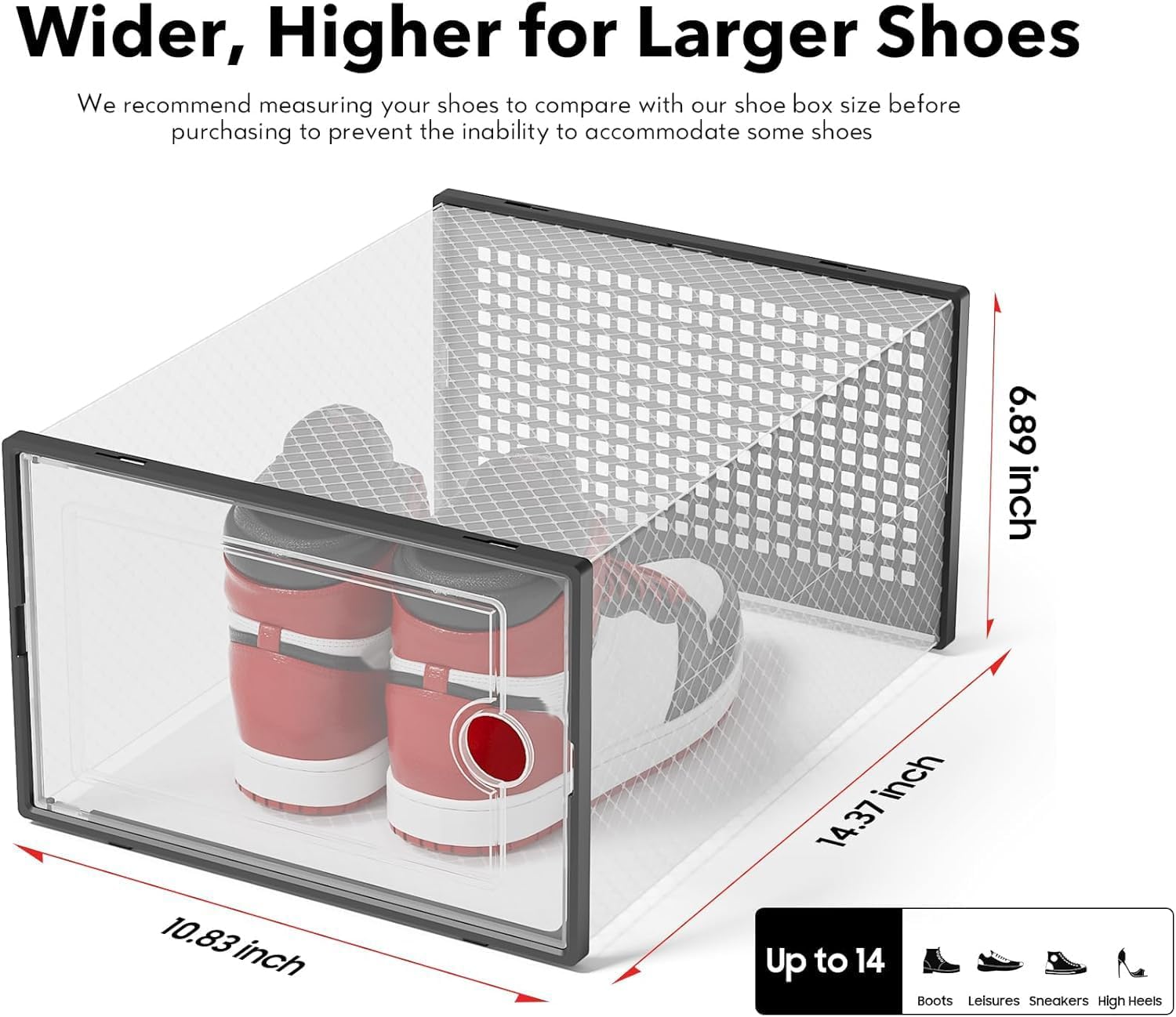 Large Shoe Storage Boxes Organizers Clear Plastic Stackable 12 Pack, Shoe Rack & Holder Substitute, Sneaker Containers, Toy Storage Organizer Bins for Entryway, Closet, Under Bed, Black