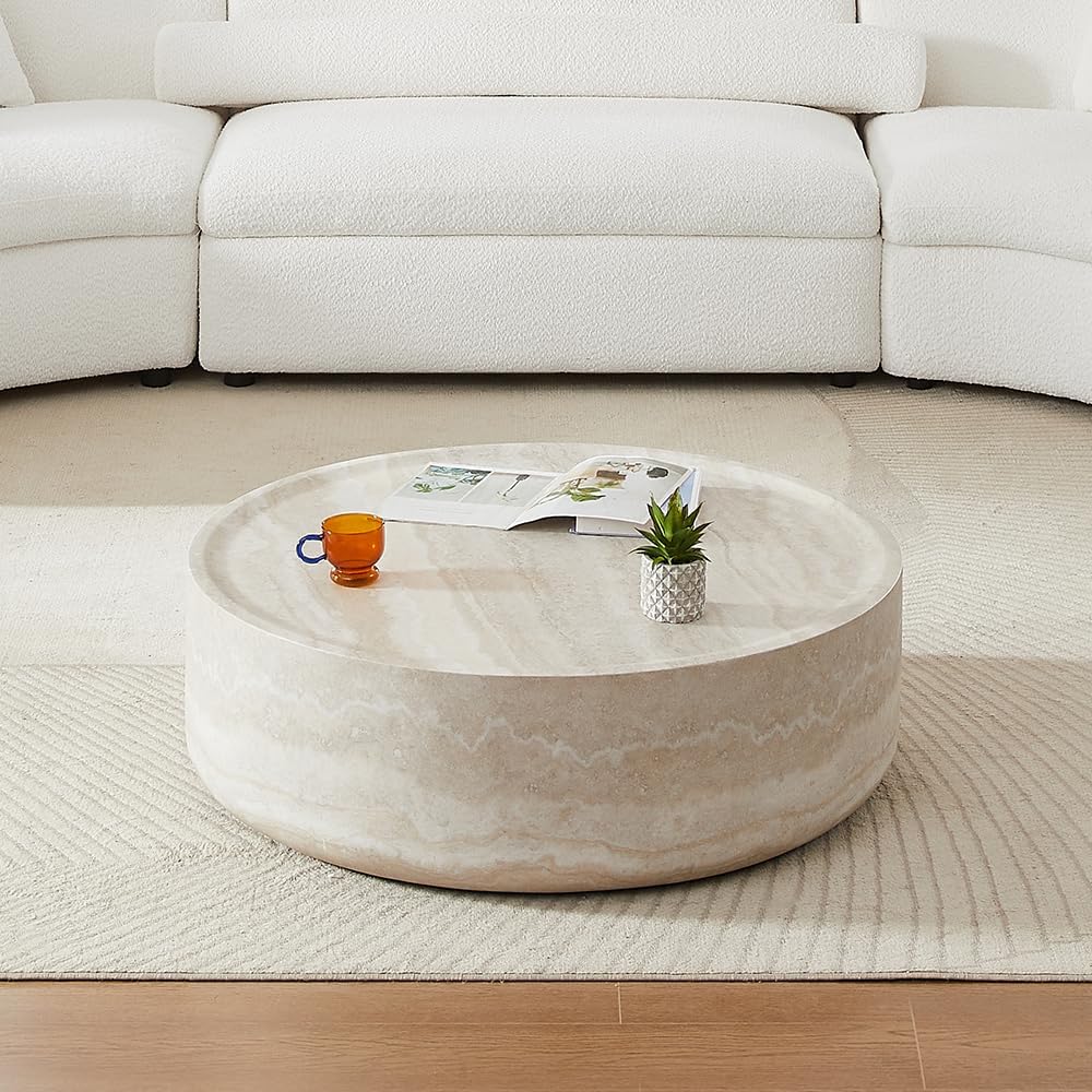 Nesting Coffee Table Set of 2, Round & Crescent Moon Wooden Coffee Tables, Modern Luxury Accent End Tea Table for Living Room Apartment (Black-Round)