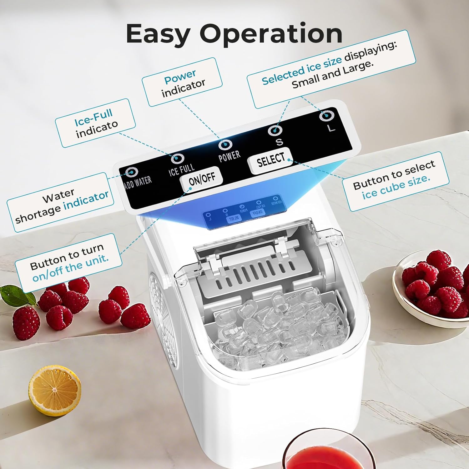 Ice Maker Countertop, Efficient Easy Carry Ice Machine, Self-Cleaning Ice Maker with Ice Scoop & Basket, 9pcs/ 8mins 26.6Lbs Per Day for Home/Office/Kitchen,Black
