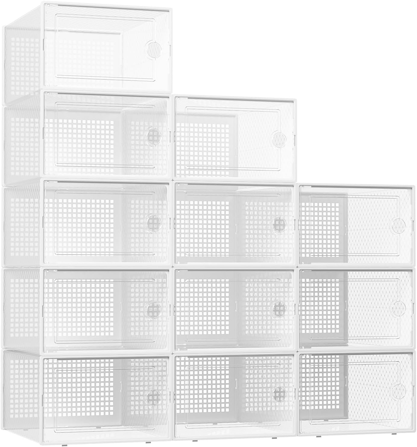 Large Shoe Storage Boxes Organizers Clear Plastic Stackable 12 Pack, Shoe Rack & Holder Substitute, Sneaker Containers, Toy Storage Organizer Bins for Entryway, Closet, Under Bed, Black