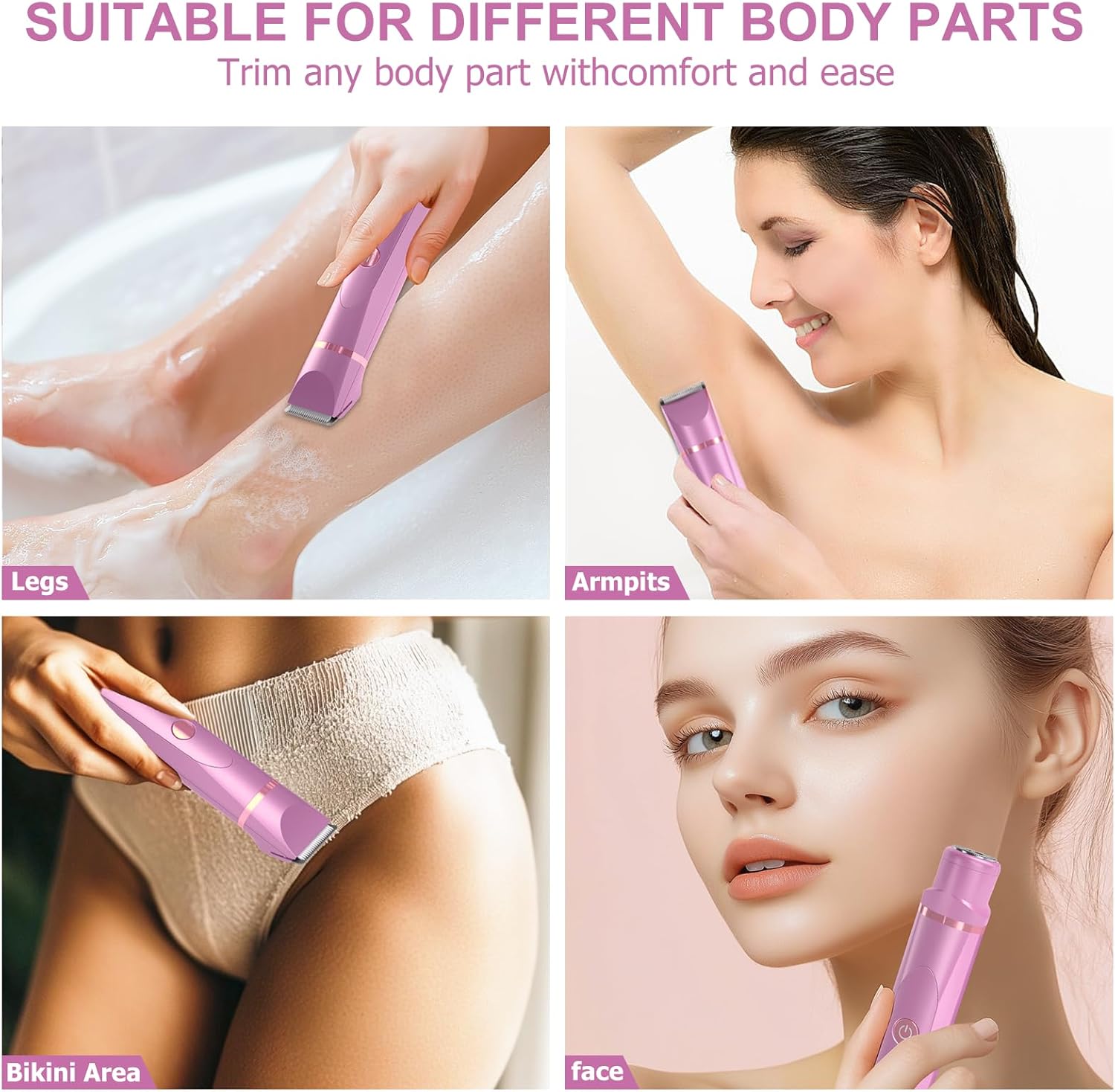 OLOV Electric Body Hair Trimmer - Groin Trimmer for Men - Bikini Trimmer Women - Wet/Dry Shaver Groomer, Replaceable Ceramic Blade Heads, USB Recharge Dock, Waterproof Hygiene Razor,Purple