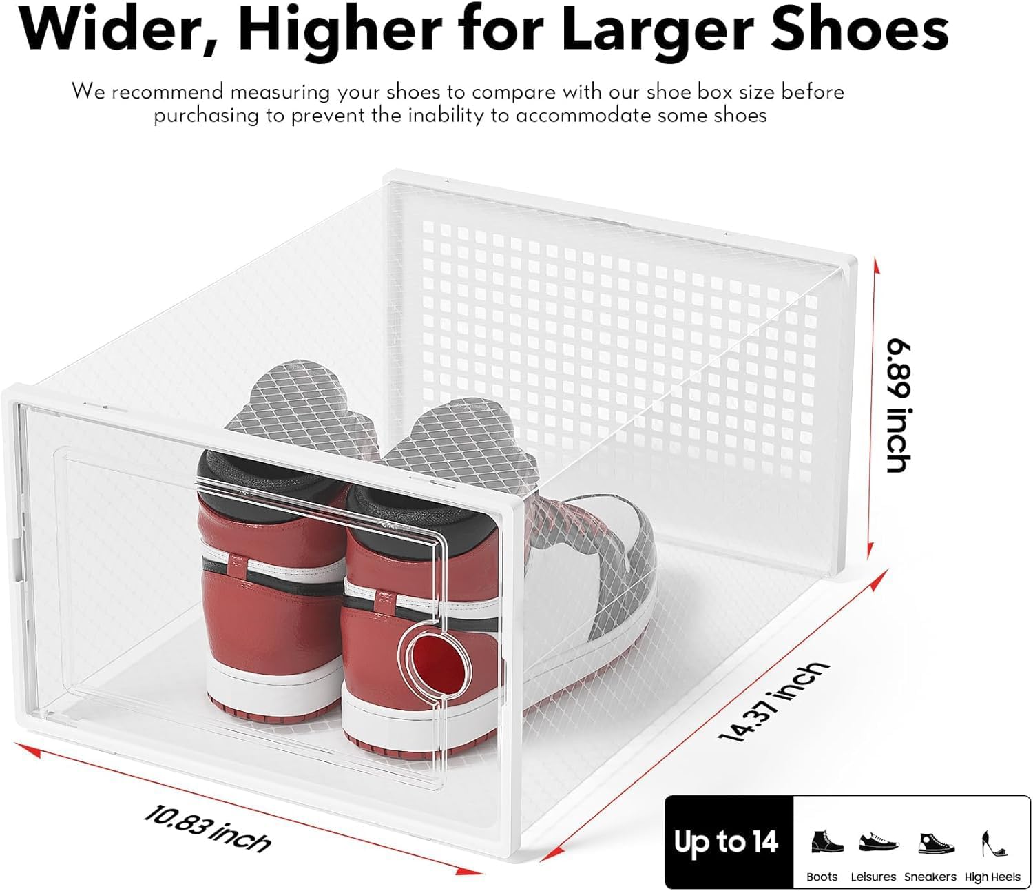 Large Shoe Storage Boxes Organizers Clear Plastic Stackable 12 Pack, Shoe Rack & Holder Substitute, Sneaker Containers, Toy Storage Organizer Bins for Entryway, Closet, Under Bed, Black