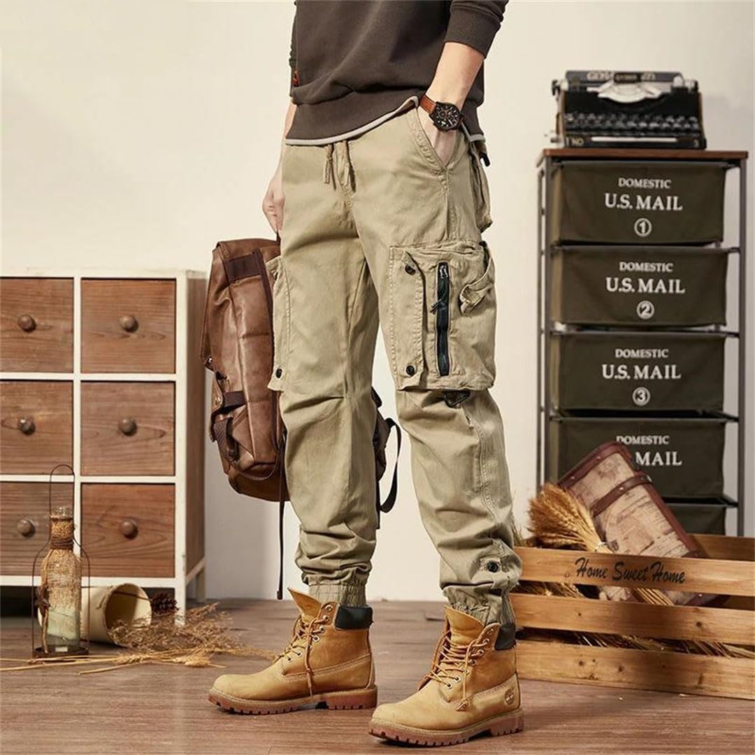 Alloaone Mens Spring Autumn Cargo Pants Multi Pocket Khaki Trousers Military Cotton Pantalon Cargo Pants