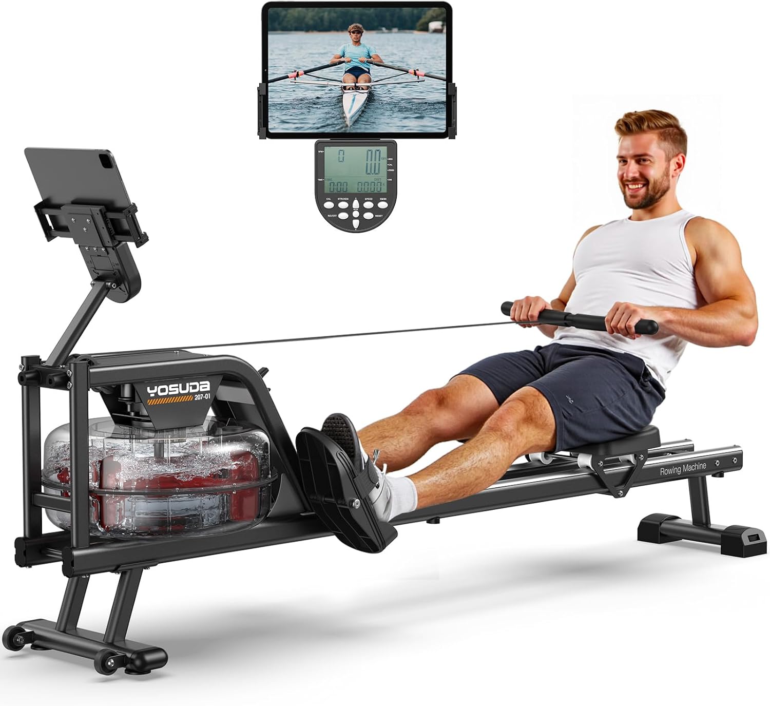 Magnetic/Water Rowing Machine for Home - Rower Machine Use with Bluetooth, App Supported, Rowing Machine for Taller Power Athletes, Comfortable Seat Cushion