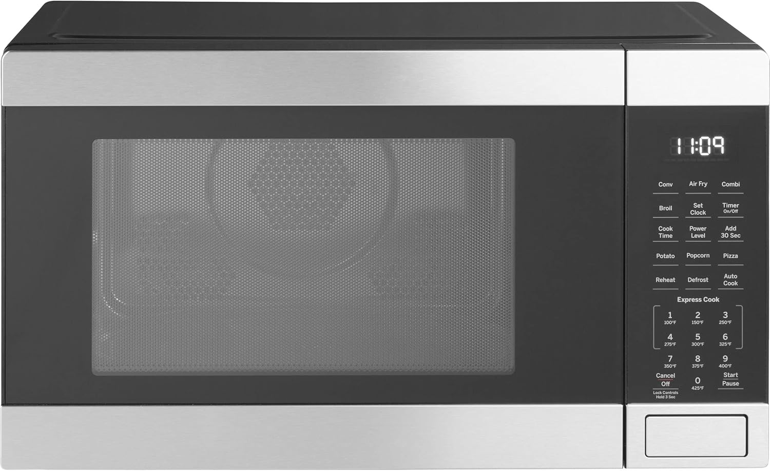 GCST10A1WSS 4-in-1 Microwave Oven, 1,050 Watts Air Fryer, Broiler & Convection Mode, Child-Lock Technology, Kitchen Essentials for The Countertop or Dorm Room, 1.0 Cu. Ft, Stainless Steel