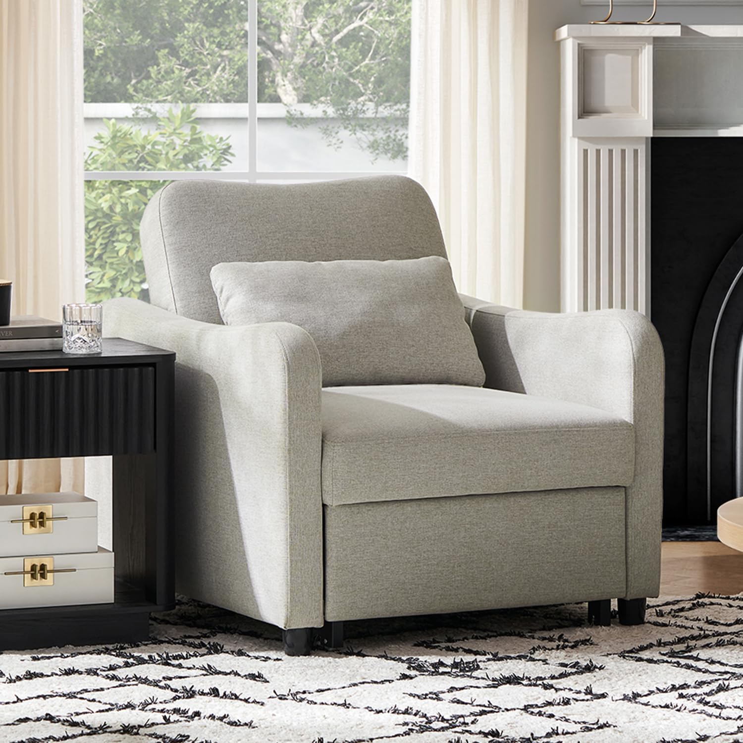 mopio Sophie 4-in-1 Convertible Sleeper Chair Bed, Accent Chair, Chaise Lounge, Comfy Reading Armchair, Pull Out Sofa Bed with Adjustable Backrest for Living Room, Bedroom (Pearl White Boucle)