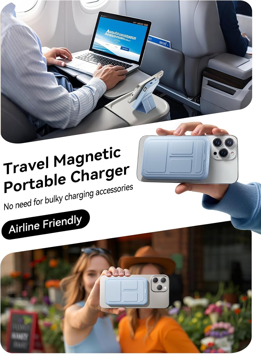 Magnetic Portable Charger, 10000mAh Wireless Power Bank with 20W USB-C Fast Charging, Foldable Stand & LED Display Magnetic Battery Pack, Compatible with iPhone 16/15/14/13/12 All Series