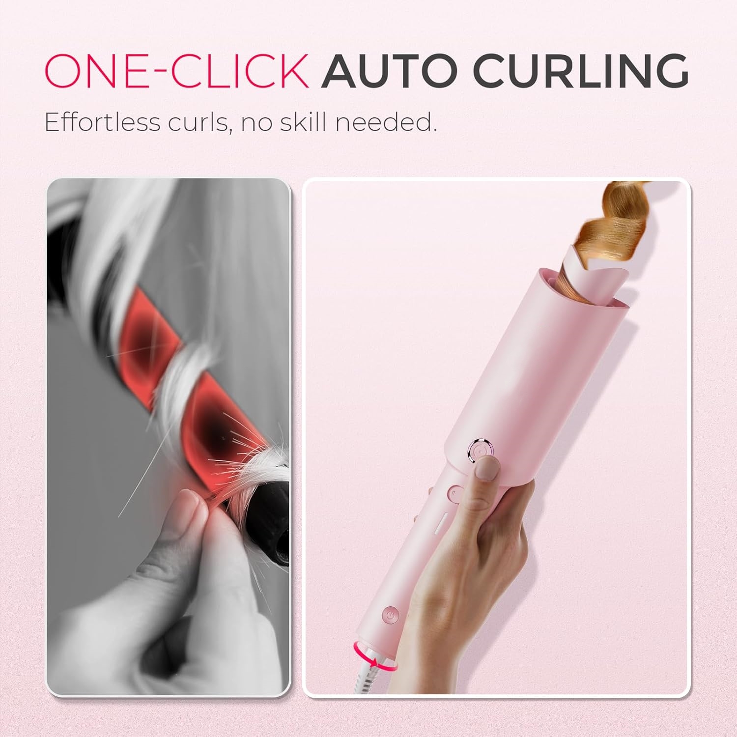 Automatic Rotating Curling Iron - CURLPRO Beach Waves Curling Wand, Portable Hair Curler, 500 Million Ionic, Dual Voltage & Lightweight for Travel, Ceramic Coating, 1 Inch, Metallic Gray