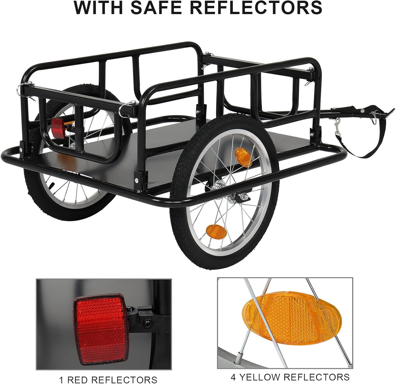 Foldable Bike Cargo Trailer with Universal Bike Hitch, 16" Wheels & Reflectors, Large Loading Storage Cart