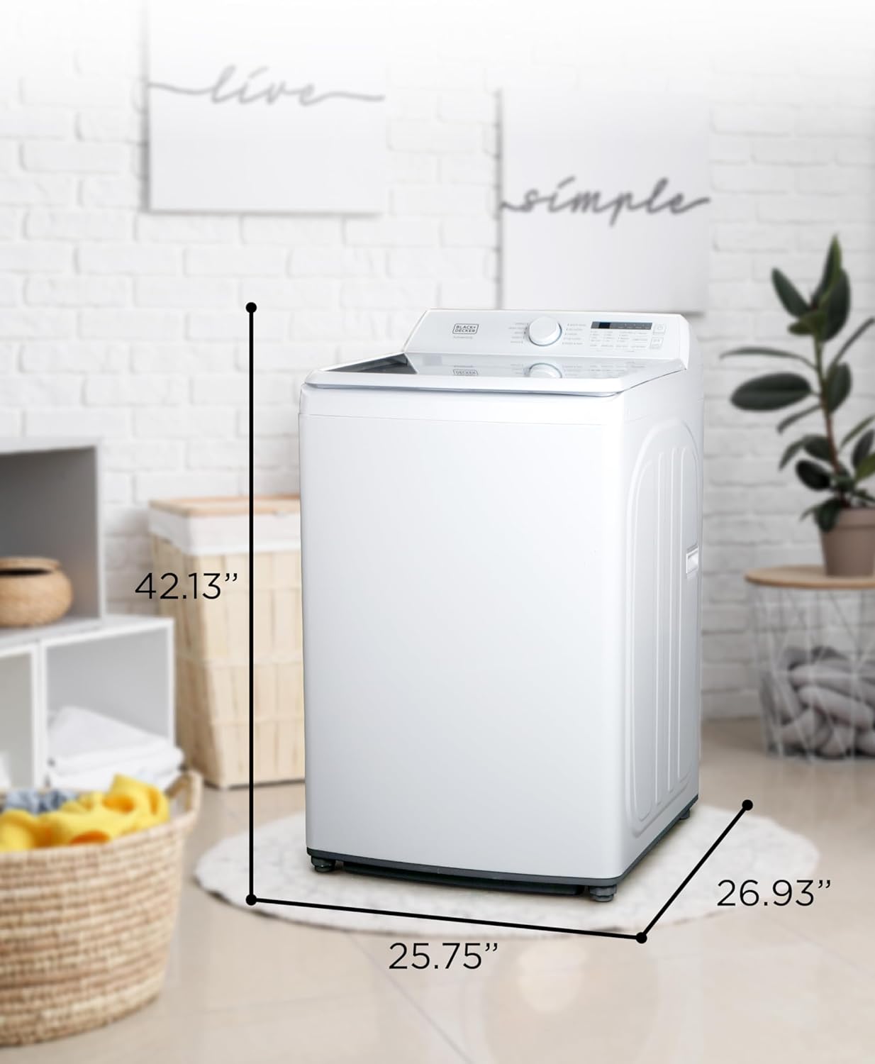 BLACK+DECKER 0.9 Cu. Ft. Portable Washer, 6.6 lb. Capacity Washing Machine for Homes & Apartments, 5 Wash Cycles, Quick Connect Sink Adapter and Drain Hose Included, Transparent Lid, BPWM09W, White