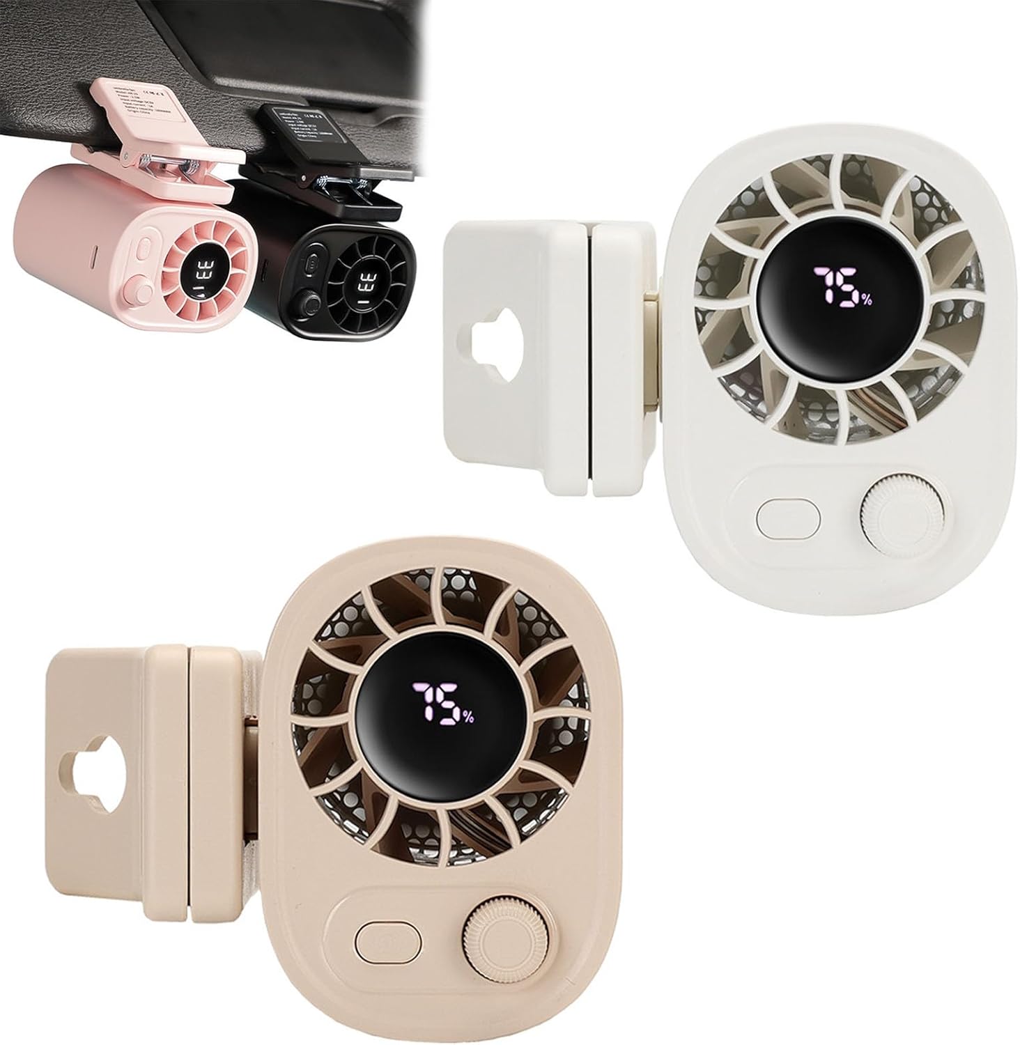 Joytutu Car Clip on Fan with LED Display - 360° Rotation, 100 Speeds Adjustable, USB Rechargeable Personal Cooling Fan 1800mah Battery, Portable Car Fans for Instant Summer Cooling (A*2PCS)