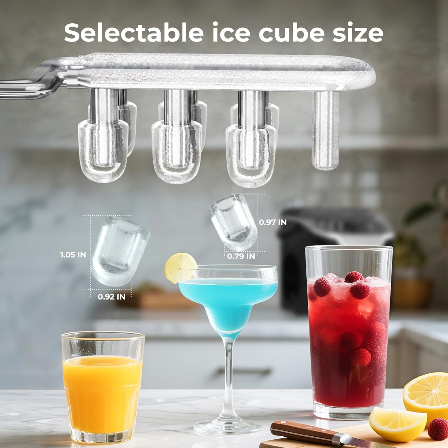 Ice Maker Countertop, Efficient Easy Carry Ice Machine, Self-Cleaning Ice Maker with Ice Scoop & Basket, 9pcs/ 8mins 26.6Lbs Per Day for Home/Office/Kitchen,Black