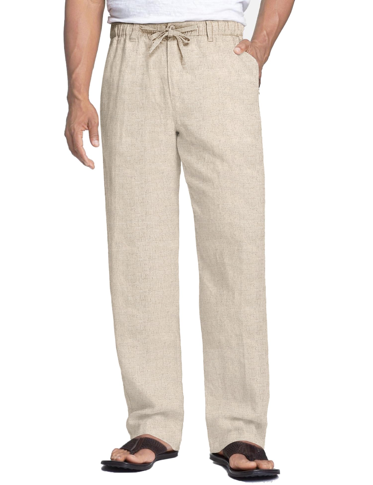 COOFANDY Men Cotton Linen Drawstring Pants Casual Lightweight Summer Beach Pants detail image