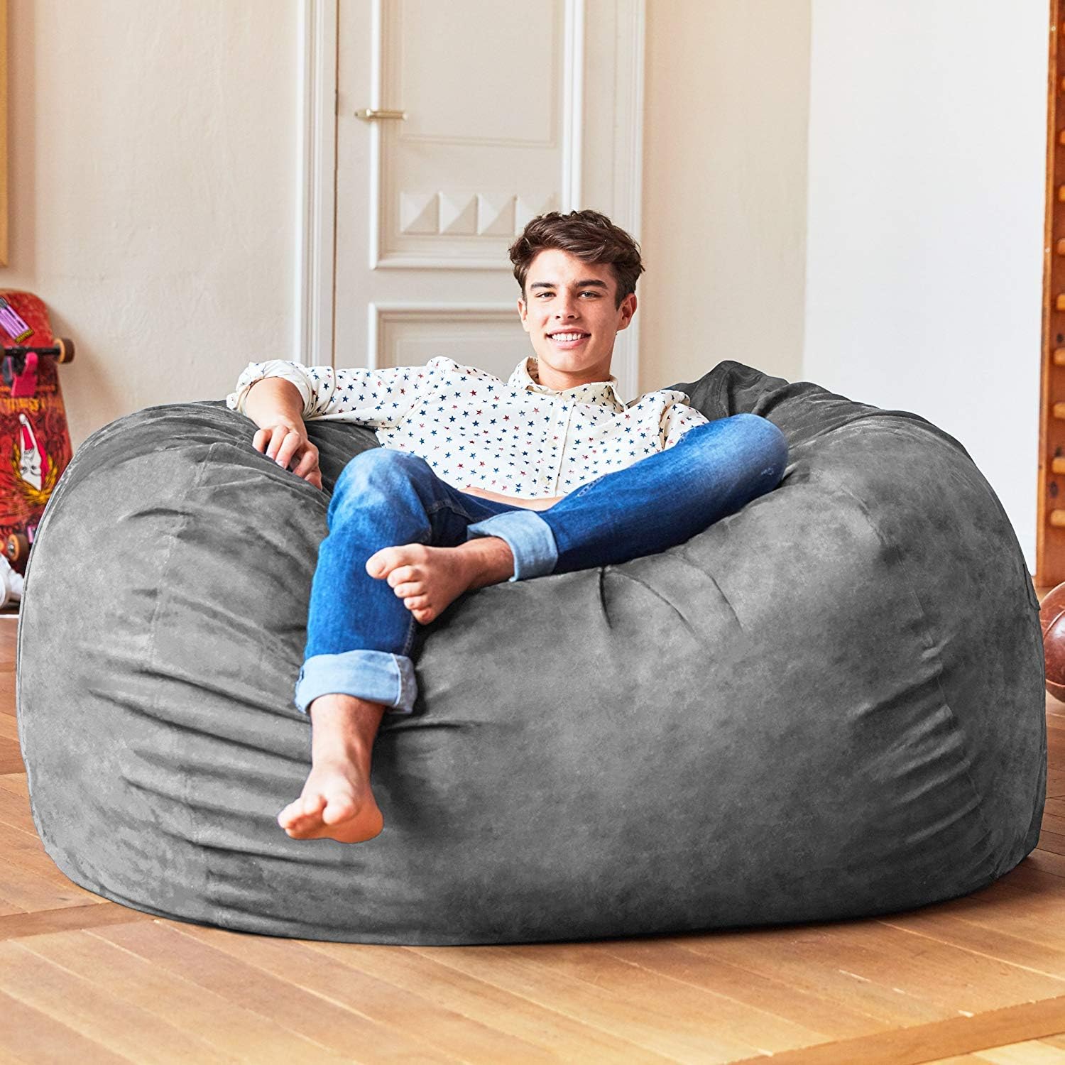 Luxurious Giant 7ft Bean Bag Chair with Microsuede Cover - Ultra Soft, Foam Filling, Washable XXL Bean Bag Sofa for Kids, Teenagers, Adults - Sack Chair for Dorm, Family Room - Brown