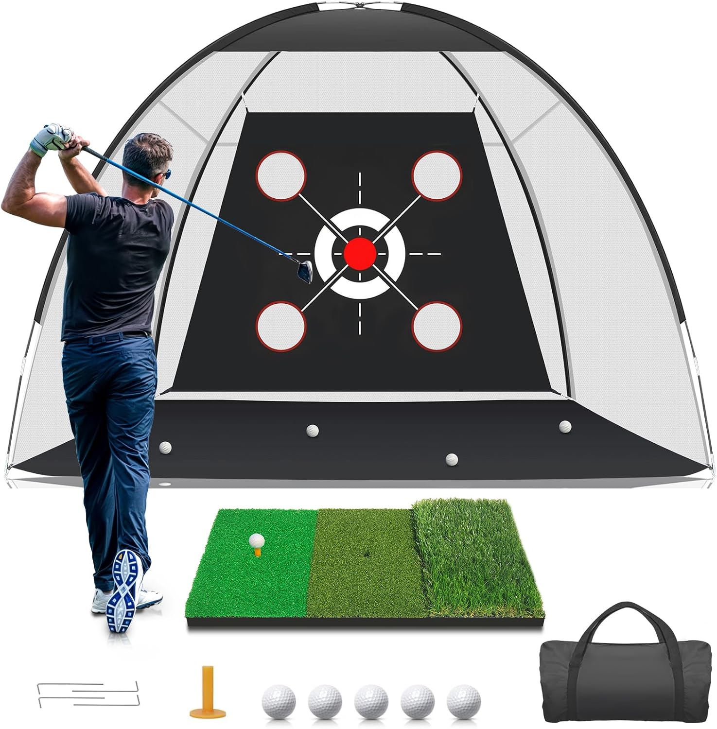 Golf Net with Practice Mat, 10x7FT for Backyard Driving Chipping Training Swing with Target Mat Balls for Outdoor Indoor, Gifts for Men Dad Him and Golfer
