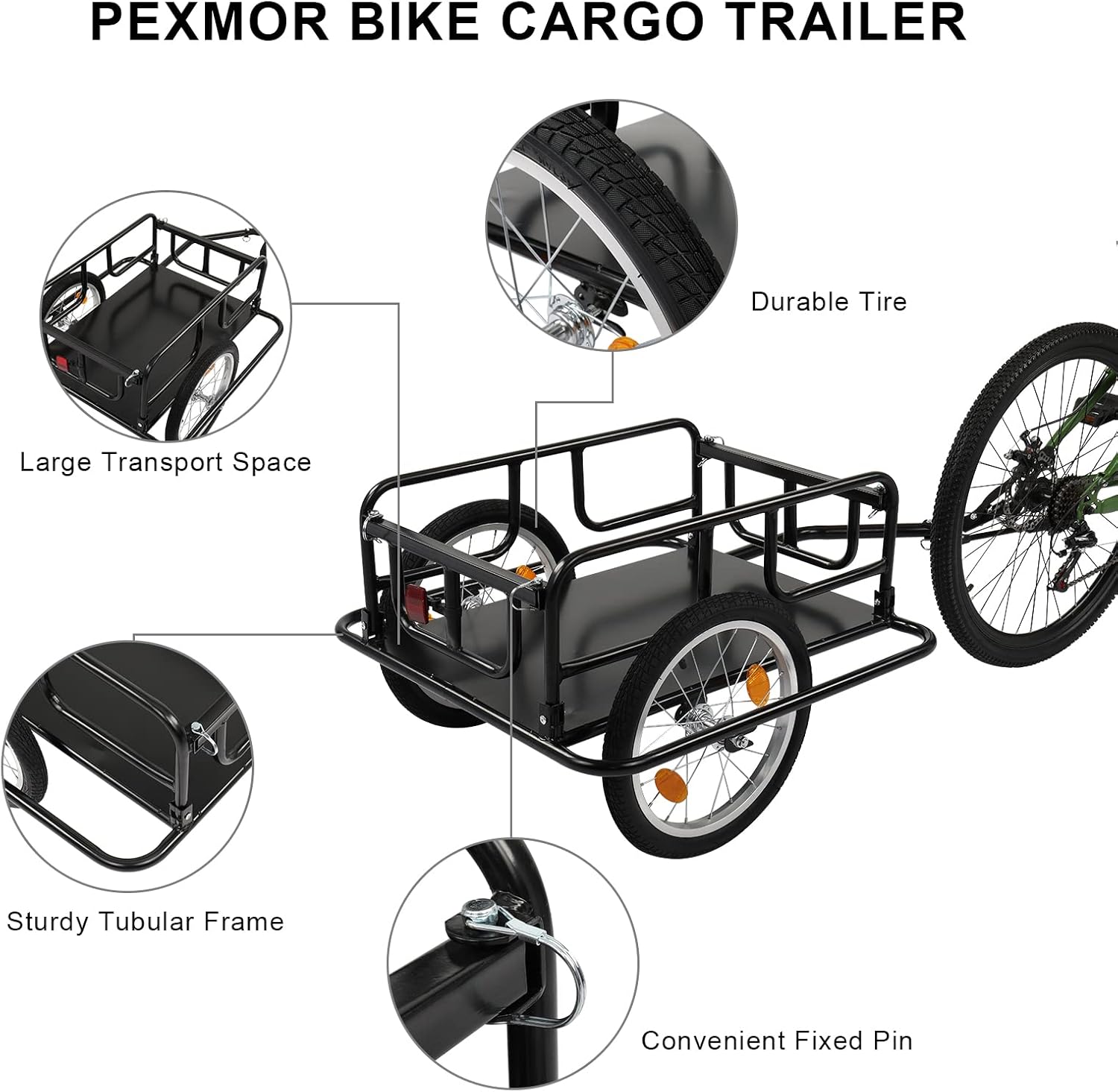 Foldable Bike Cargo Trailer with Universal Bike Hitch, 16" Wheels & Reflectors, Large Loading Storage Cart