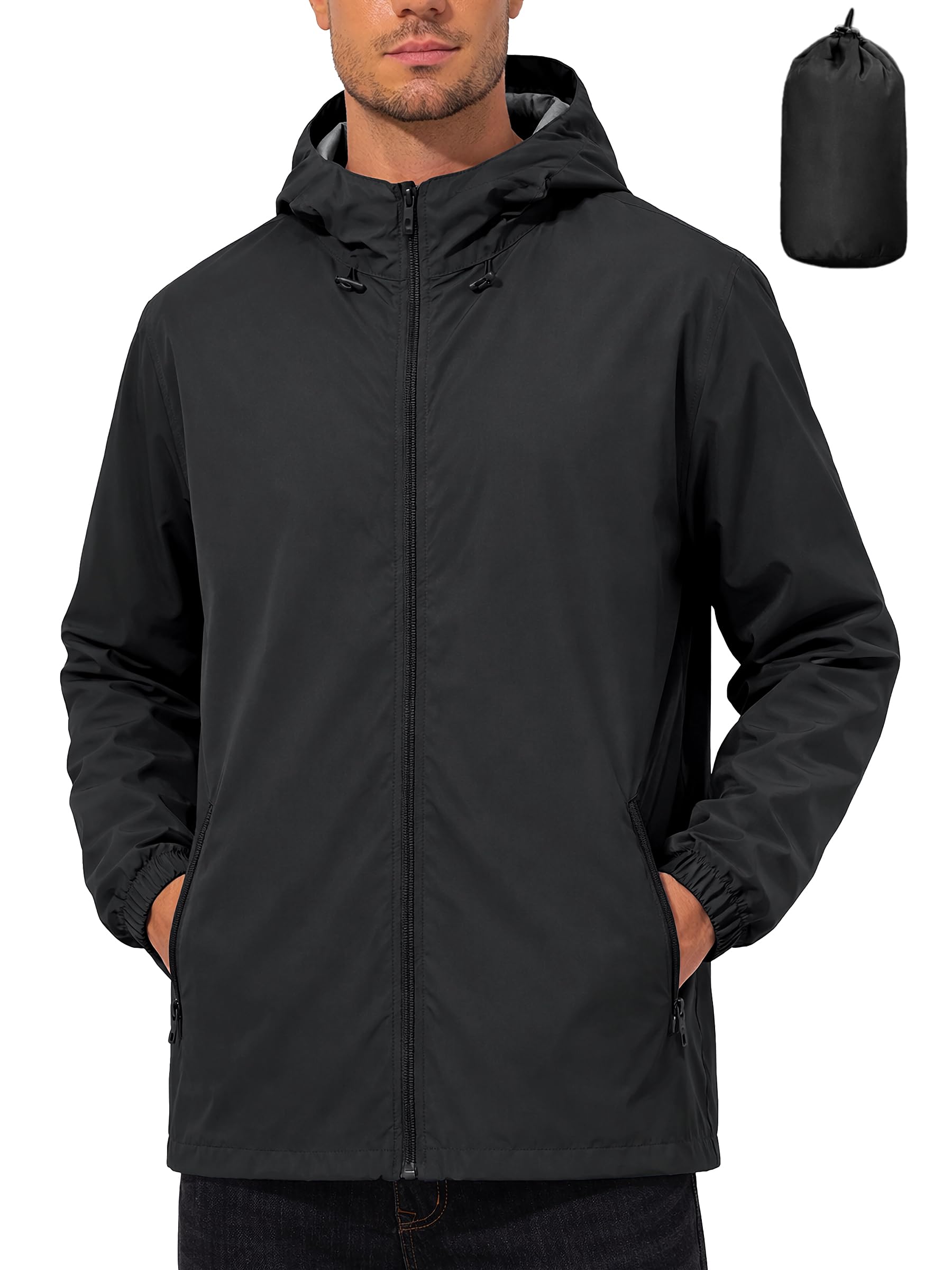 UIQUR Men Waterproof Raincoat Windbreaker Lightweight Packable Rain Jacket detail image
