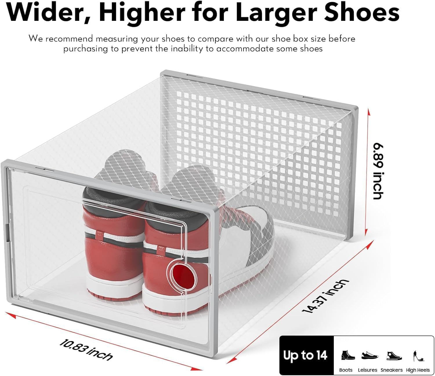 Large Shoe Storage Boxes Organizers Clear Plastic Stackable 12 Pack, Shoe Rack & Holder Substitute, Sneaker Containers, Toy Storage Organizer Bins for Entryway, Closet, Under Bed, Black