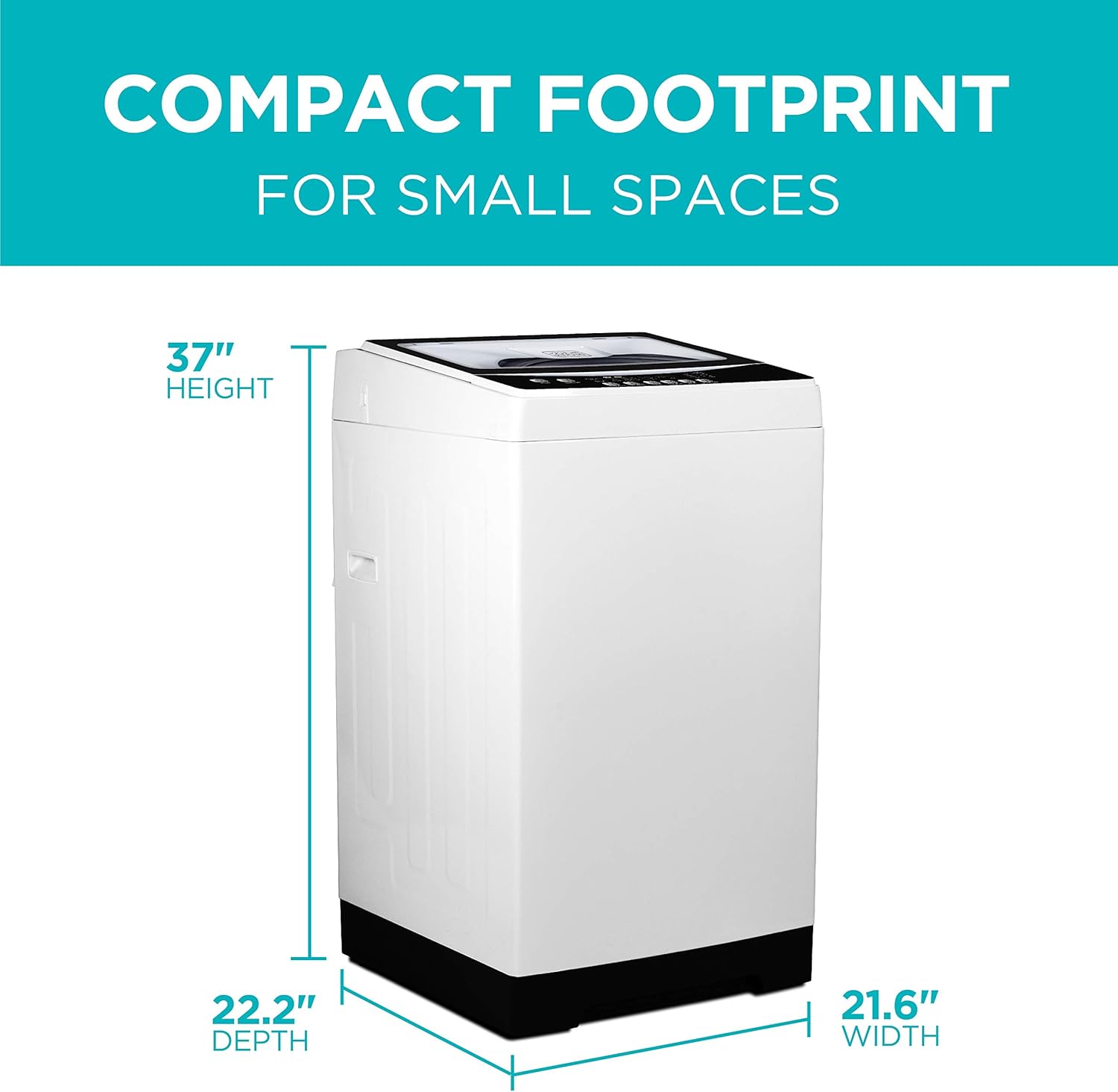 BLACK+DECKER 0.9 Cu. Ft. Portable Washer, 6.6 lb. Capacity Washing Machine for Homes & Apartments, 5 Wash Cycles, Quick Connect Sink Adapter and Drain Hose Included, Transparent Lid, BPWM09W, White