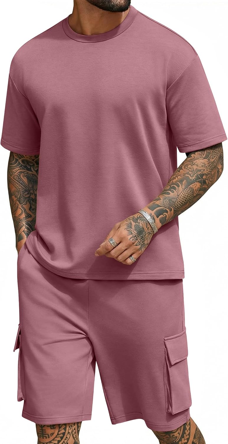 Men's Shirt and Shorts Set 2 Piece Fashion Summer Tracksuits Cotton Oversized T-Shirts Cargo Shorts Outfits