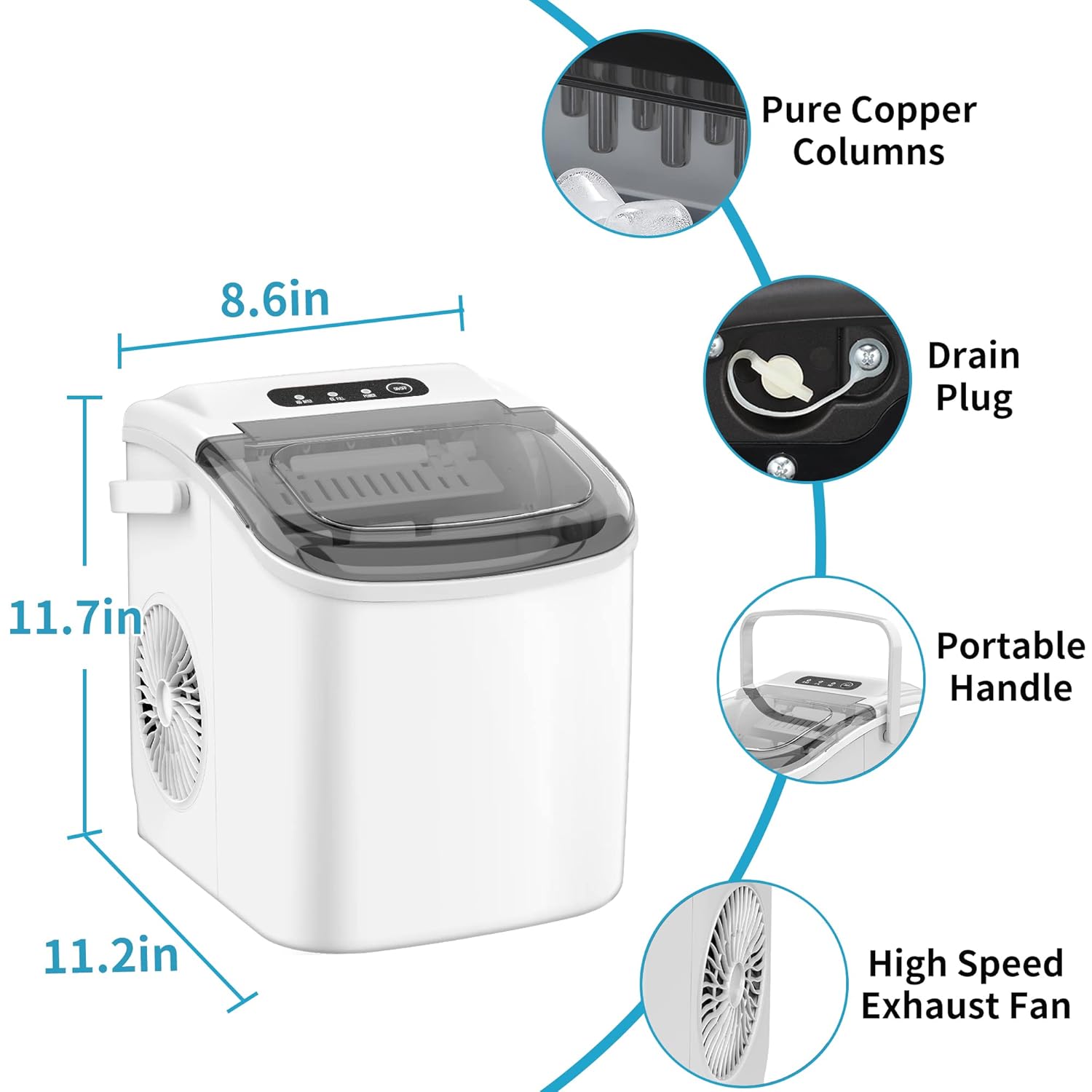 COWSAR Ice Maker Countertop, Portable Ice Machine with Self-Cleaning, 26.5 lbs/24Hrs, 8 Ice Cubes in 6 Mins, Ice Basket and Scoop, Ideal for Home, Kitchen, Bar, Camping
