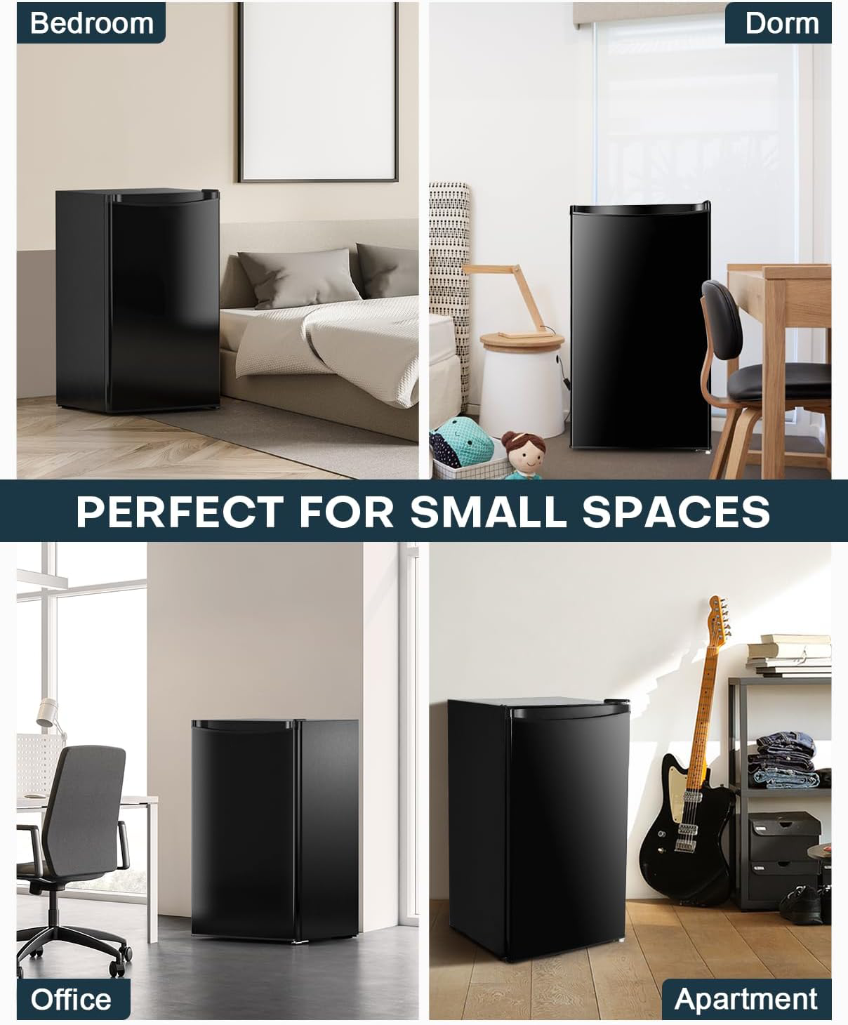Prokonk 3.2 Cu.Ft Mini Fridge with Freezer, Single Door Mini Fridge, Dorm Fridge, Adjustable Thermostat, Mini Refrigerator for Bedroom, Office, Dorm, Black-BR321