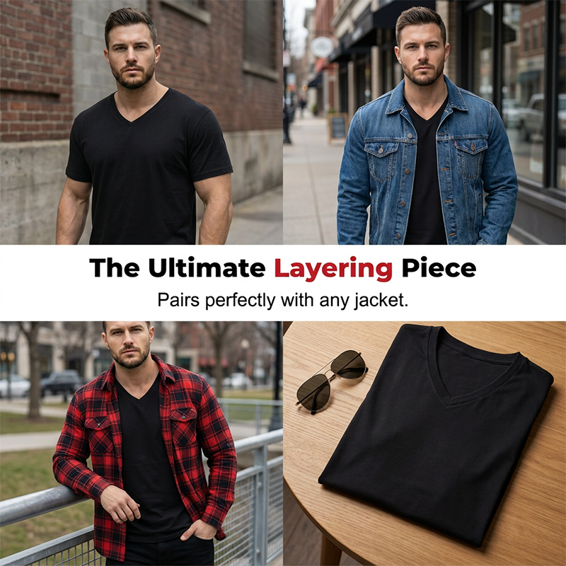 Men's Classic Casual V-Neck T-Shirt - Soft, Breathable Cotton Blend for Everyday Wear, Sports, and Relaxed Days