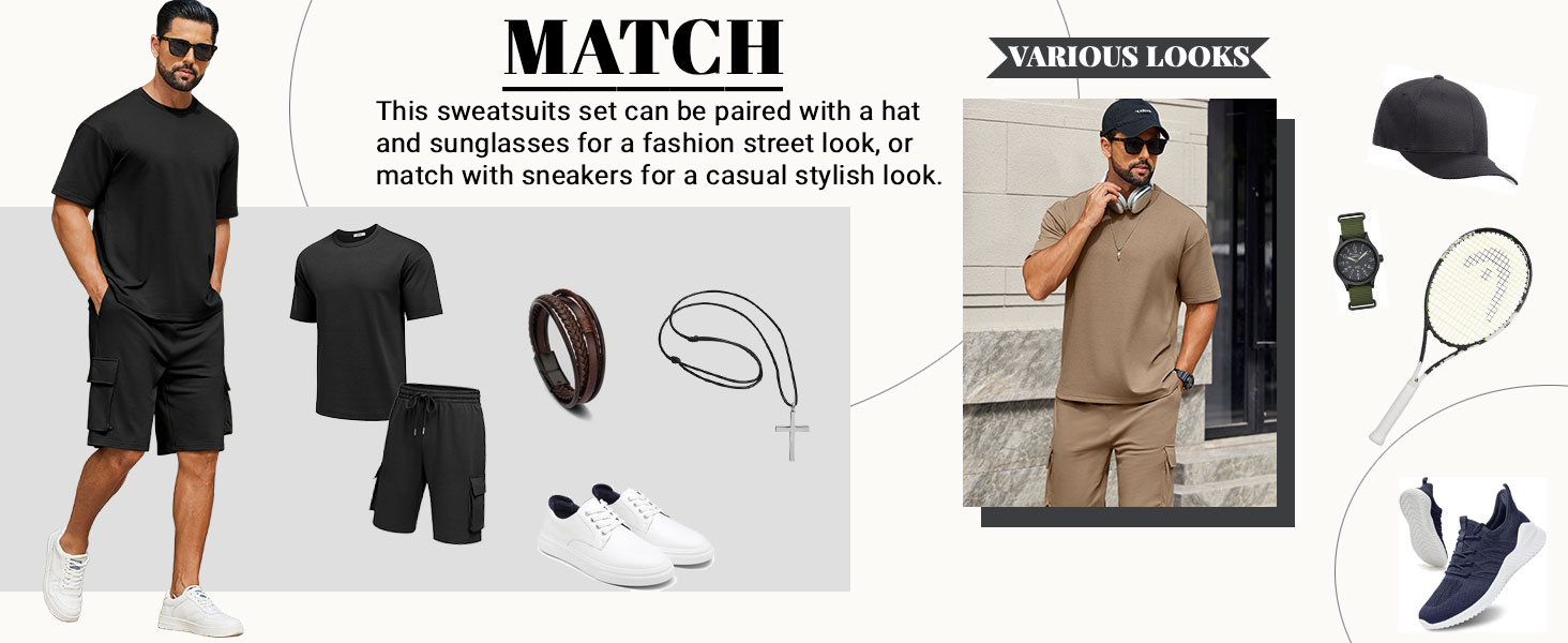 mens matching 2 piece shorts set