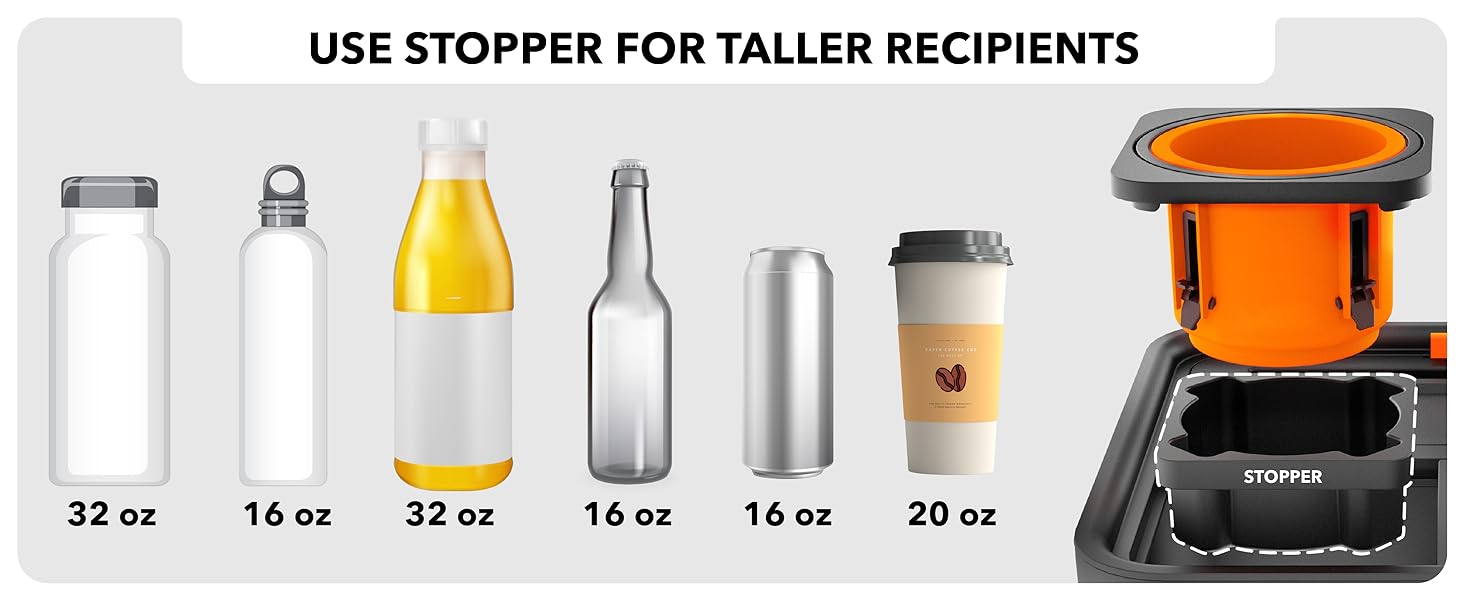 use stopper for taller recipients