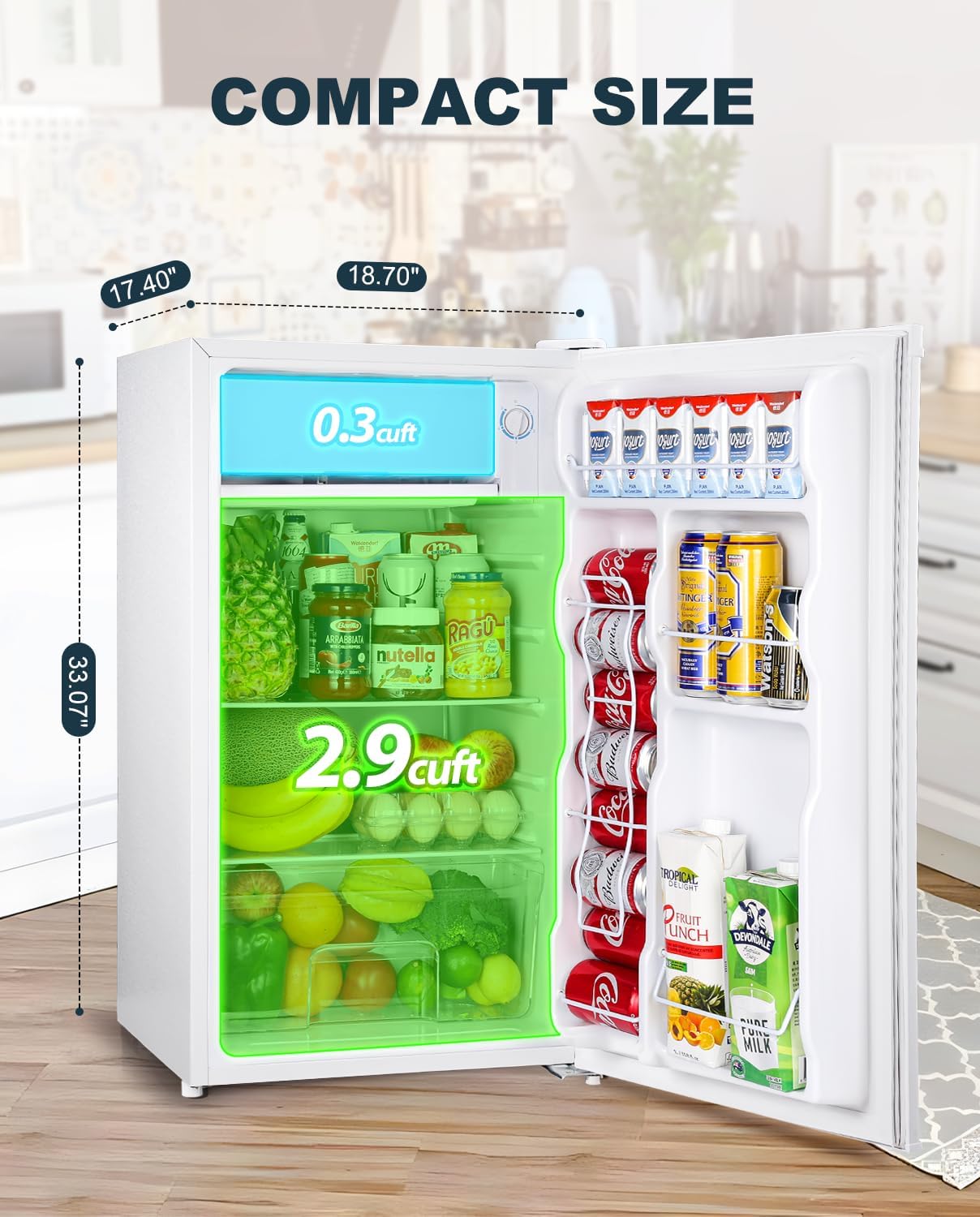 Prokonk 3.2 Cu.Ft Mini Fridge with Freezer, Single Door Mini Fridge, Dorm Fridge, Adjustable Thermostat, Mini Refrigerator for Bedroom, Office, Dorm, Black-BR321