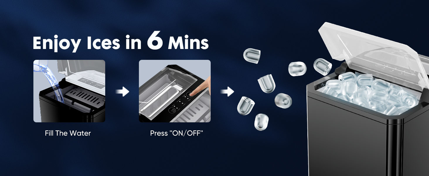 Countertop Ice Maker, Portable Ice Machine Self-Cleaning, 9 Cubes in 6 Mins