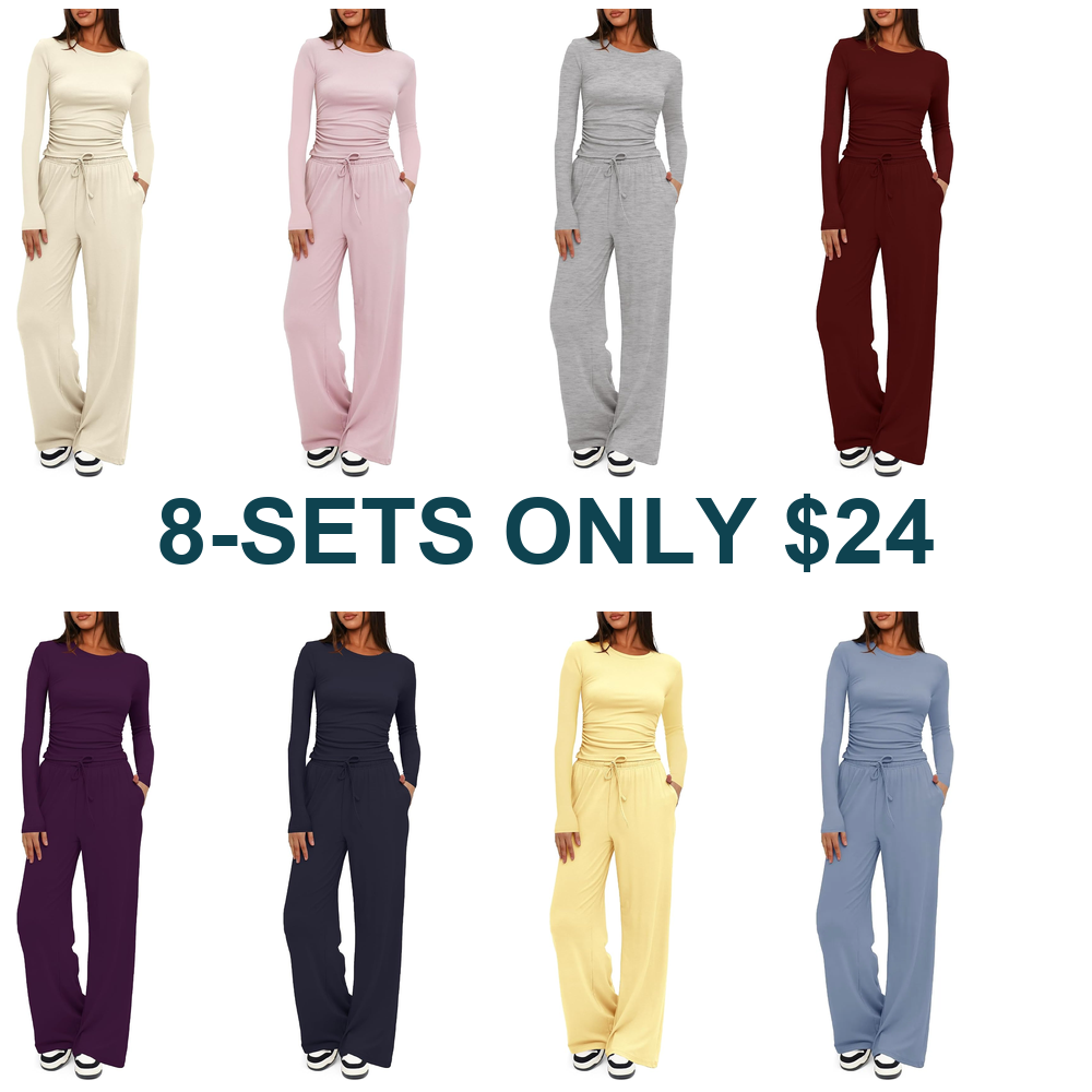 Women's 2 Piece Lounge Set with Wide Leg Pants