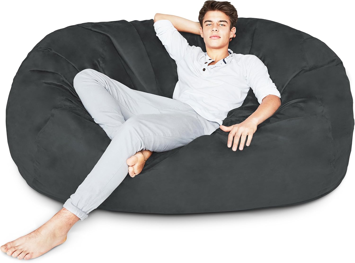 Luxurious Giant 7ft Bean Bag Chair with Microsuede Cover - Ultra Soft, Foam Filling, Washable XXL Bean Bag Sofa for Kids, Teenagers, Adults - Sack Chair for Dorm, Family Room - Brown