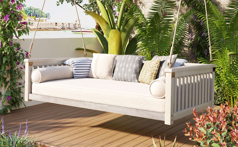 Minimalist 2-Person Acacia Wood Swing Bed