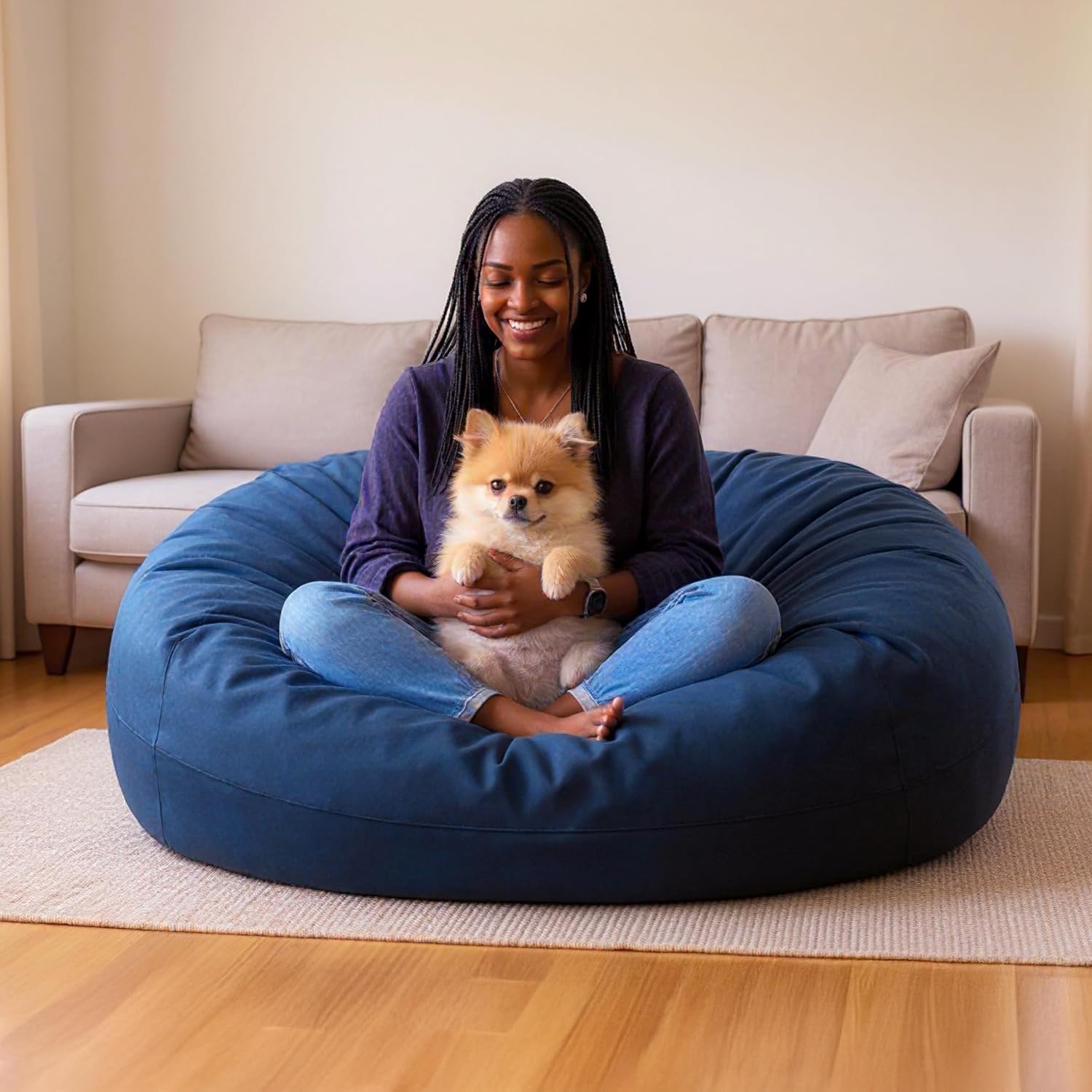 Luxurious Giant 7ft Bean Bag Chair with Microsuede Cover - Ultra Soft, Foam Filling, Washable XXL Bean Bag Sofa for Kids, Teenagers, Adults - Sack Chair for Dorm, Family Room - Brown