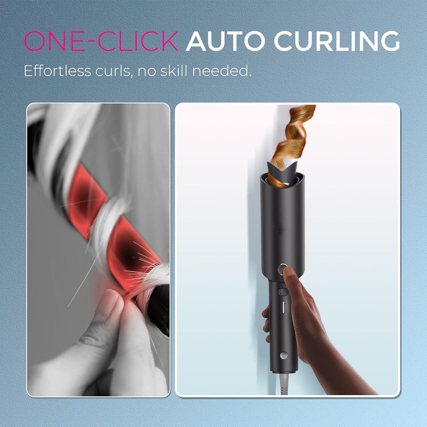 Automatic Rotating Curling Iron - CURLPRO Beach Waves Curling Wand, Portable Hair Curler, 500 Million Ionic, Dual Voltage & Lightweight for Travel, Ceramic Coating, 1 Inch, Metallic Gray