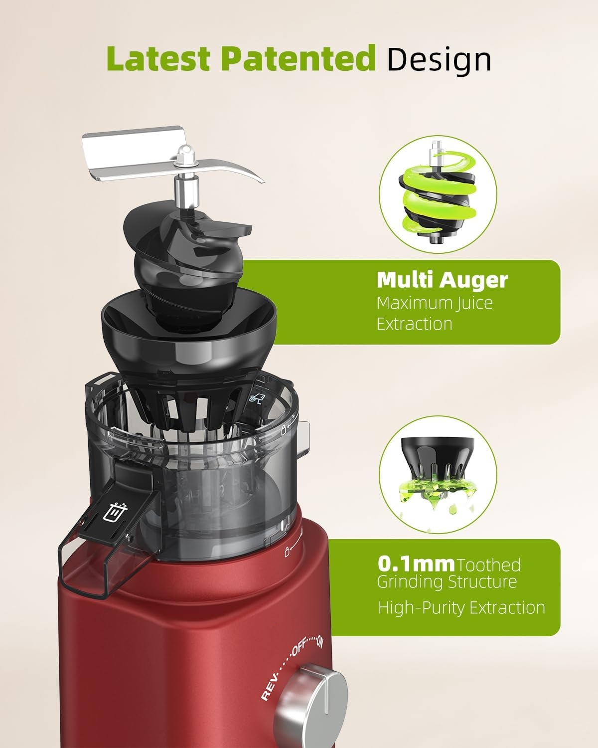 Cold Press Juicer with 8 Juice Bottles - Masticating Juicer Machines for Fruits and Veggies, 4.25" Large Feed Chute, Easy to Clean