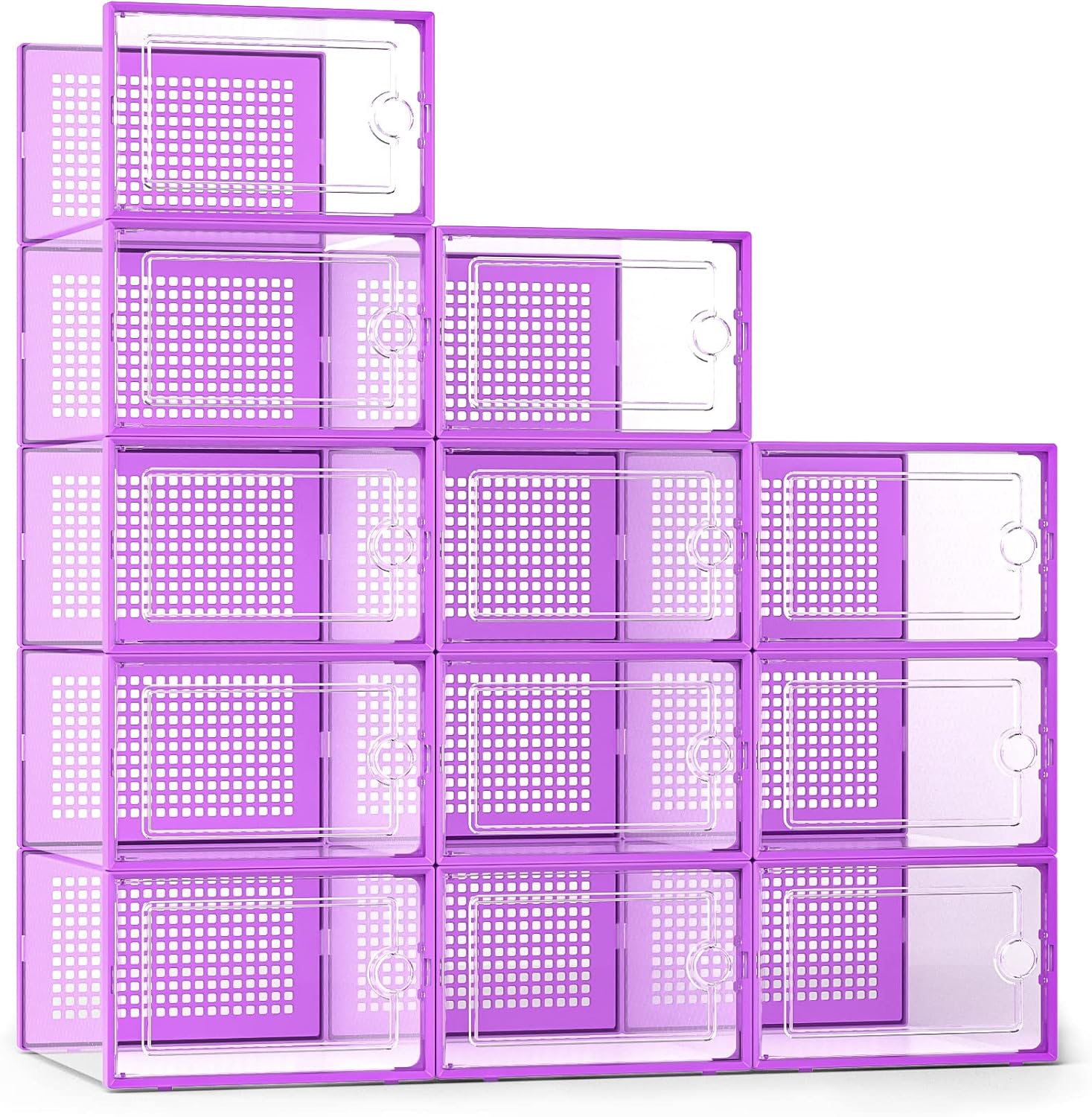 Large Shoe Storage Boxes Organizers Clear Plastic Stackable 12 Pack, Shoe Rack & Holder Substitute, Sneaker Containers, Toy Storage Organizer Bins for Entryway, Closet, Under Bed, Black