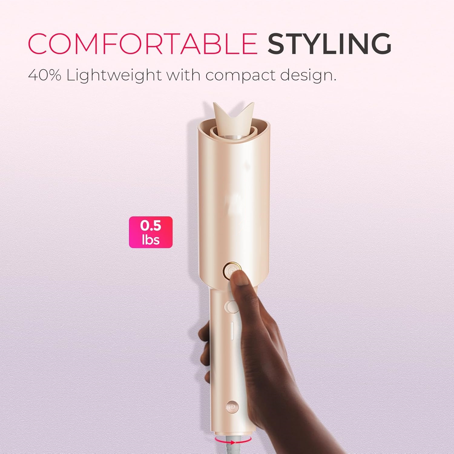 Automatic Rotating Curling Iron - CURLPRO Beach Waves Curling Wand, Portable Hair Curler, 500 Million Ionic, Dual Voltage & Lightweight for Travel, Ceramic Coating, 1 Inch, Metallic Gray