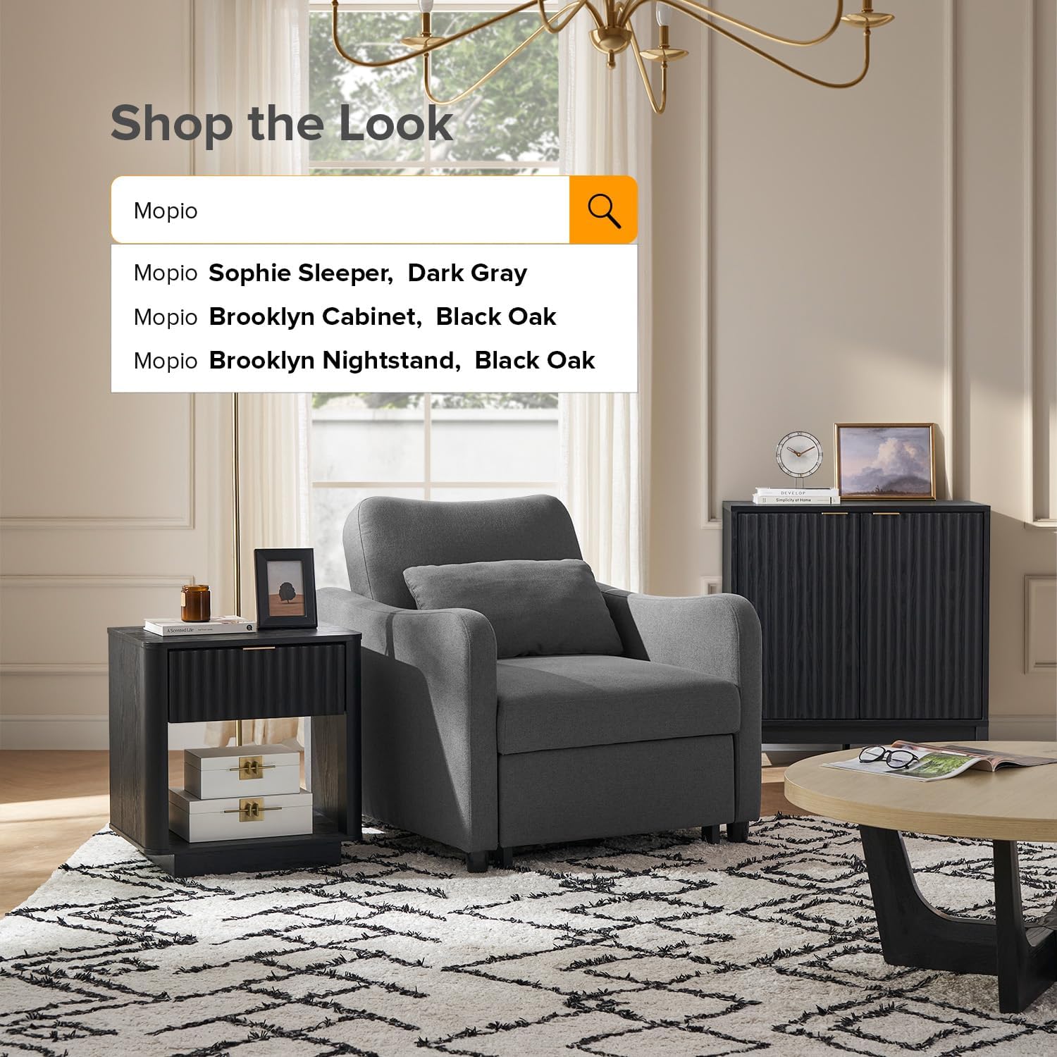 mopio Sophie 4-in-1 Convertible Sleeper Chair Bed, Accent Chair, Chaise Lounge, Comfy Reading Armchair, Pull Out Sofa Bed with Adjustable Backrest for Living Room, Bedroom (Pearl White Boucle)