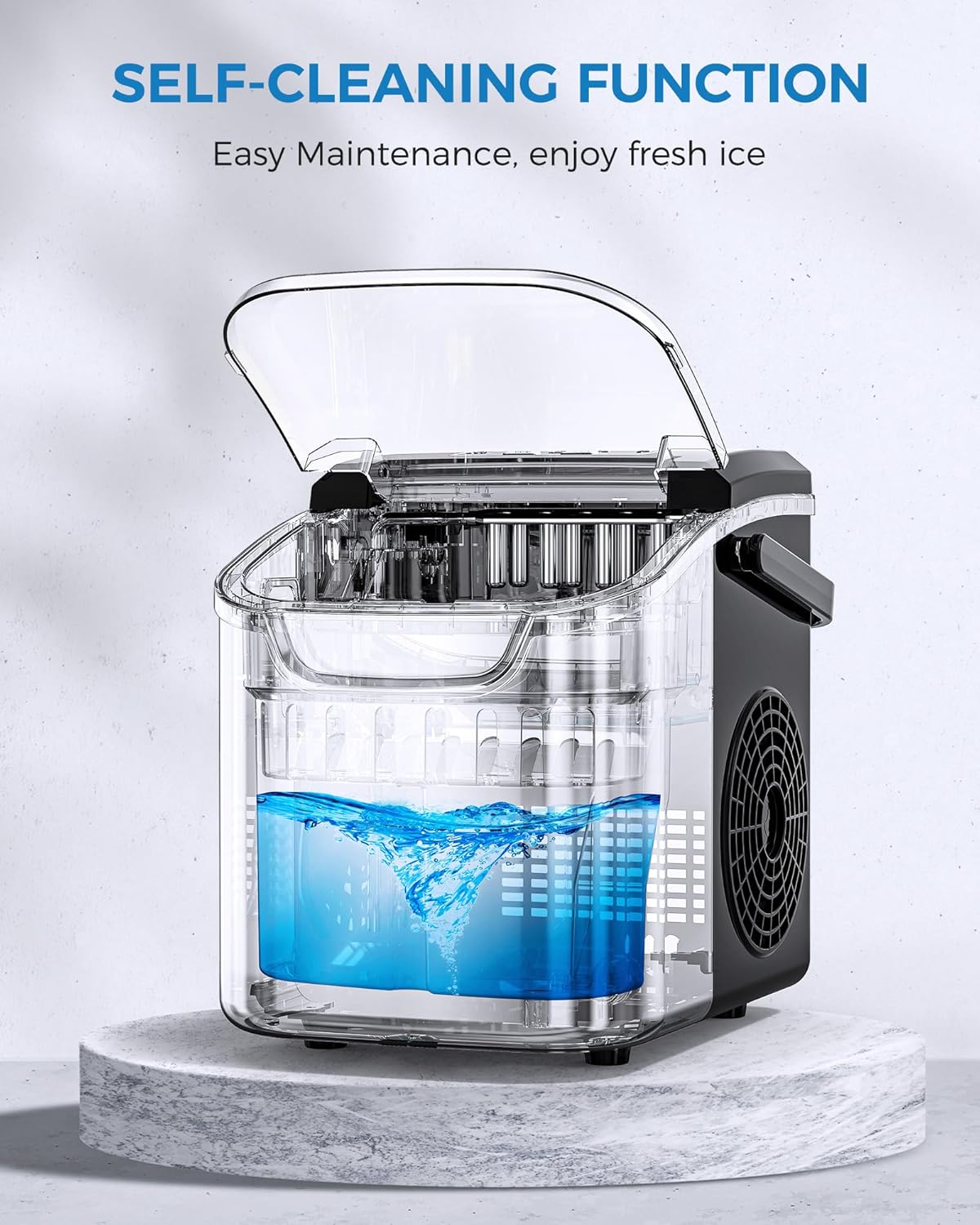 COWSAR Ice Maker Countertop, Portable Ice Machine with Self-Cleaning, 26.5 lbs/24Hrs, 8 Ice Cubes in 6 Mins, Ice Basket and Scoop, Ideal for Home, Kitchen, Bar, Camping