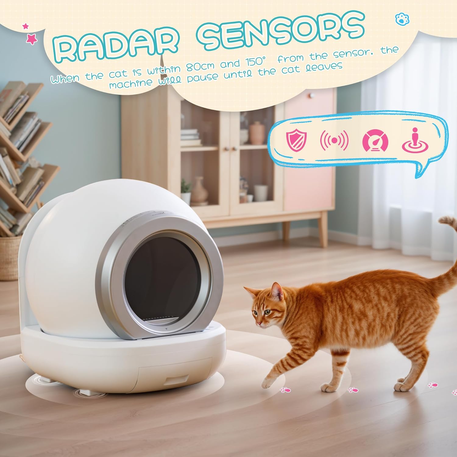 65L Large Automatic Cat Litter Box Self-Cleaning for Multiple Cats with APP Control/Odor Control/Low Noise/Safety/Mat and 2 Garbage Bags (White) Self Cleaning Litter Box,